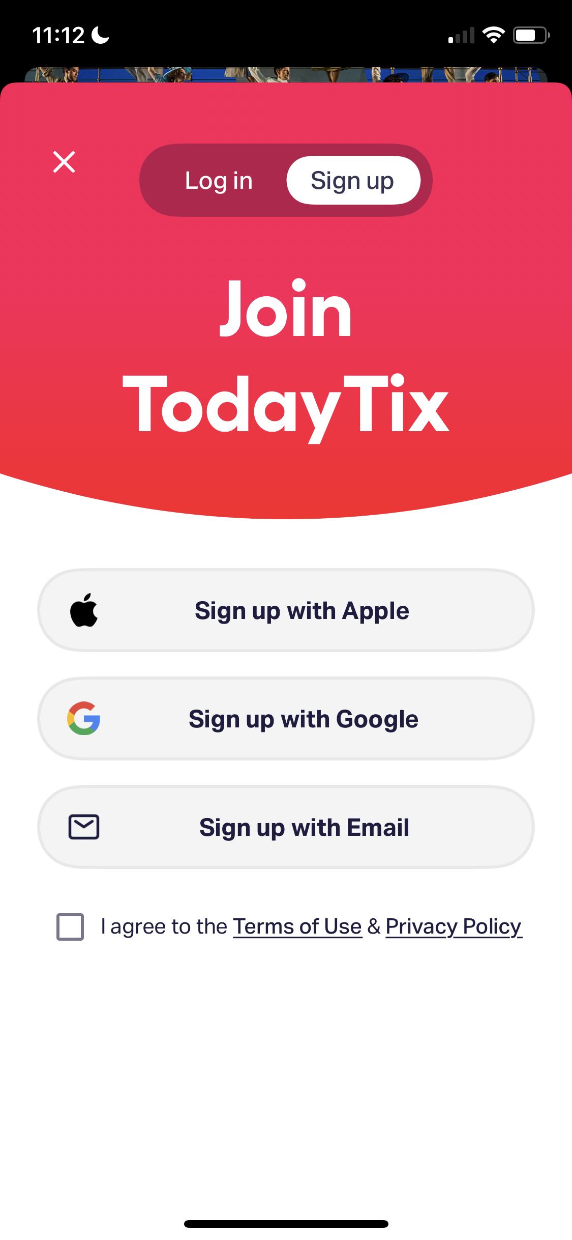 Screenshot of Sign up