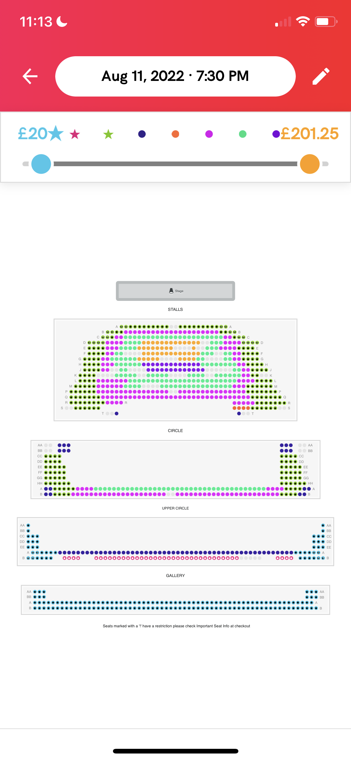 Screenshot of Select seats