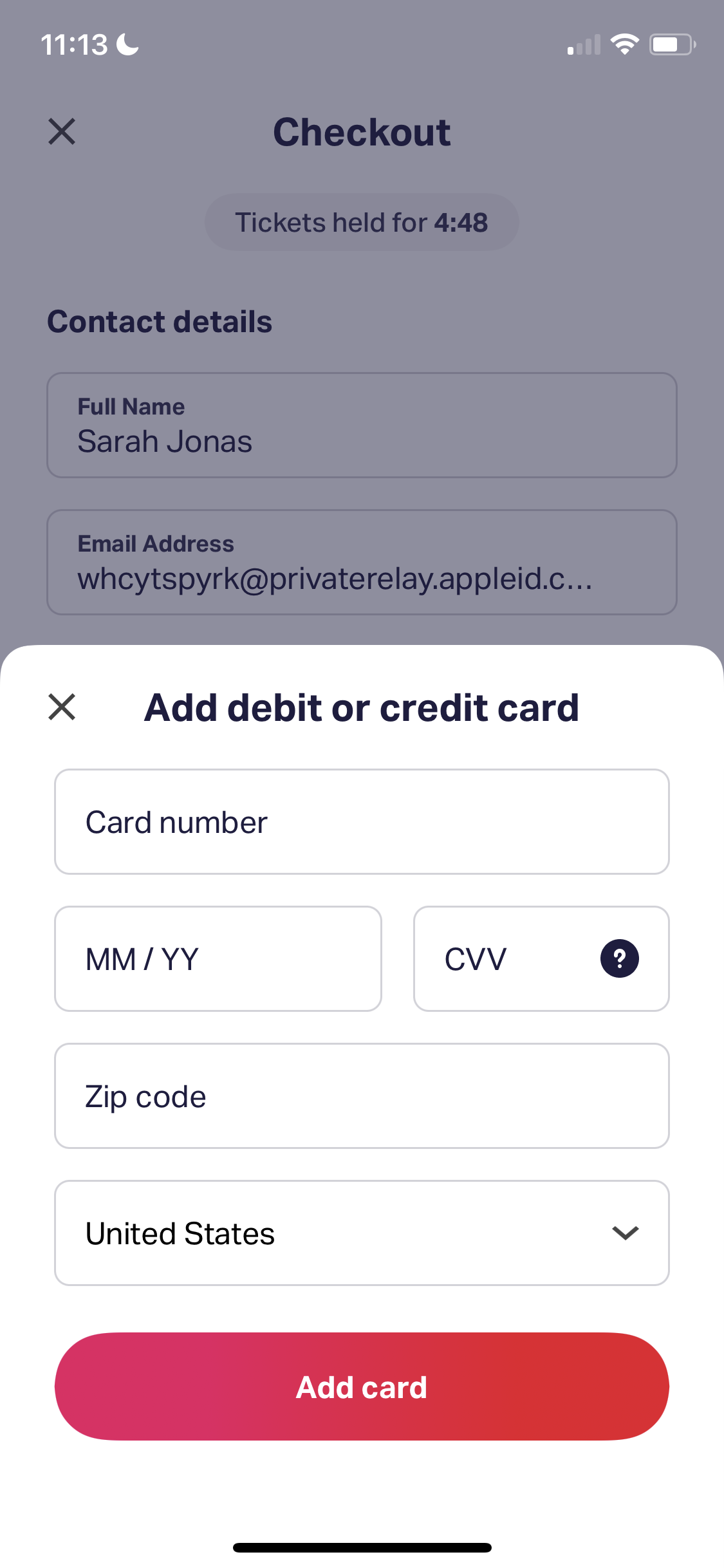 Screenshot of Enter payment details