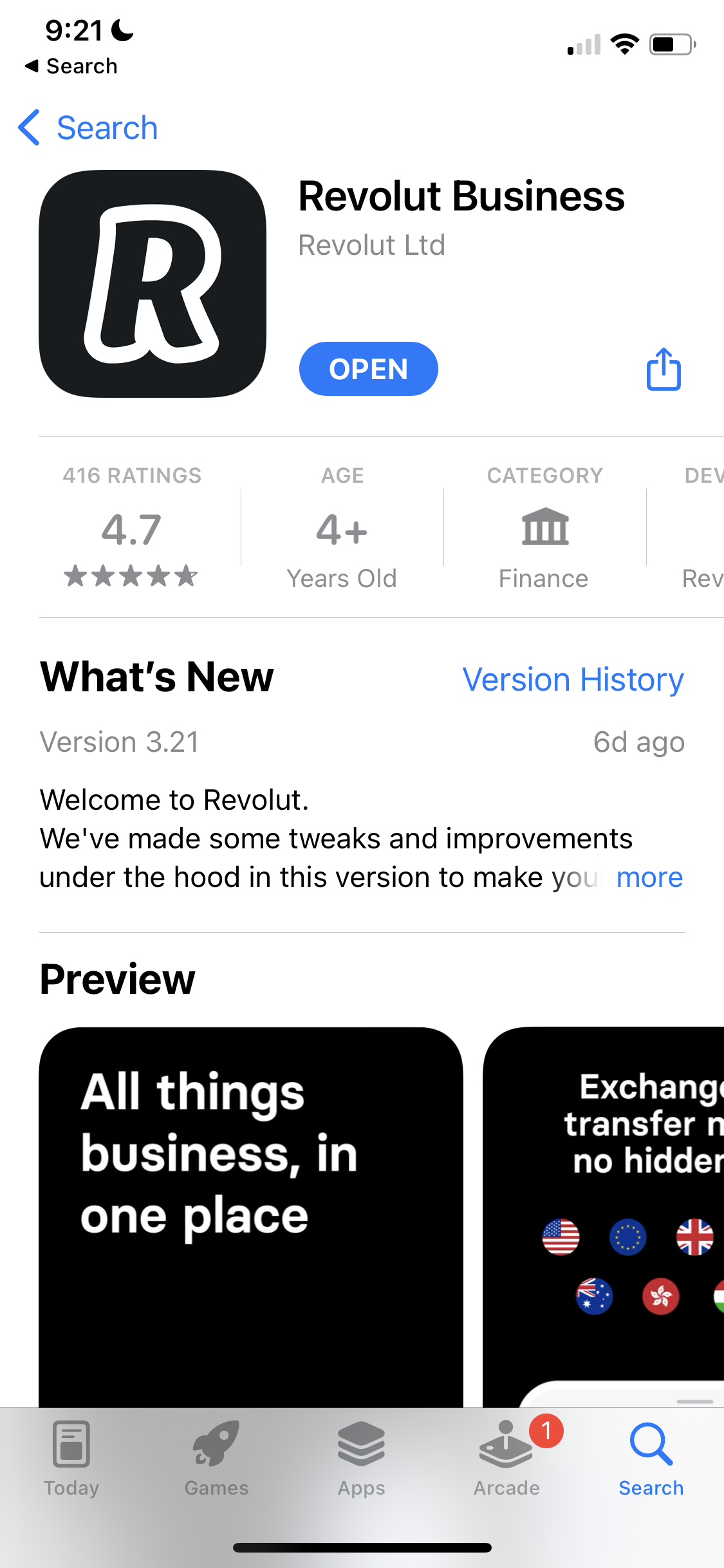 Screenshot of App store listing on Onboarding on Revolut Business user flow