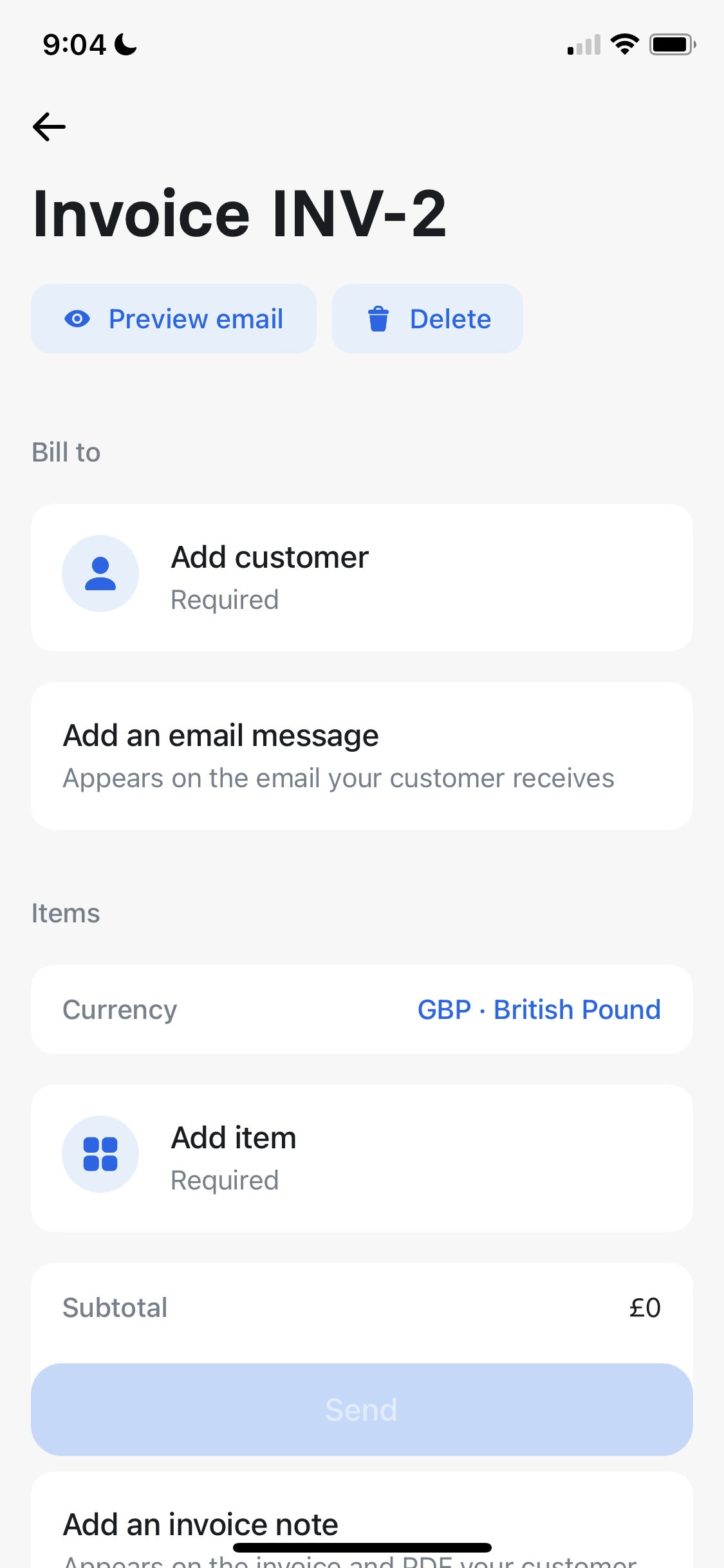 Screenshot of Create invoice on Creating an invoice on Revolut Business user flow