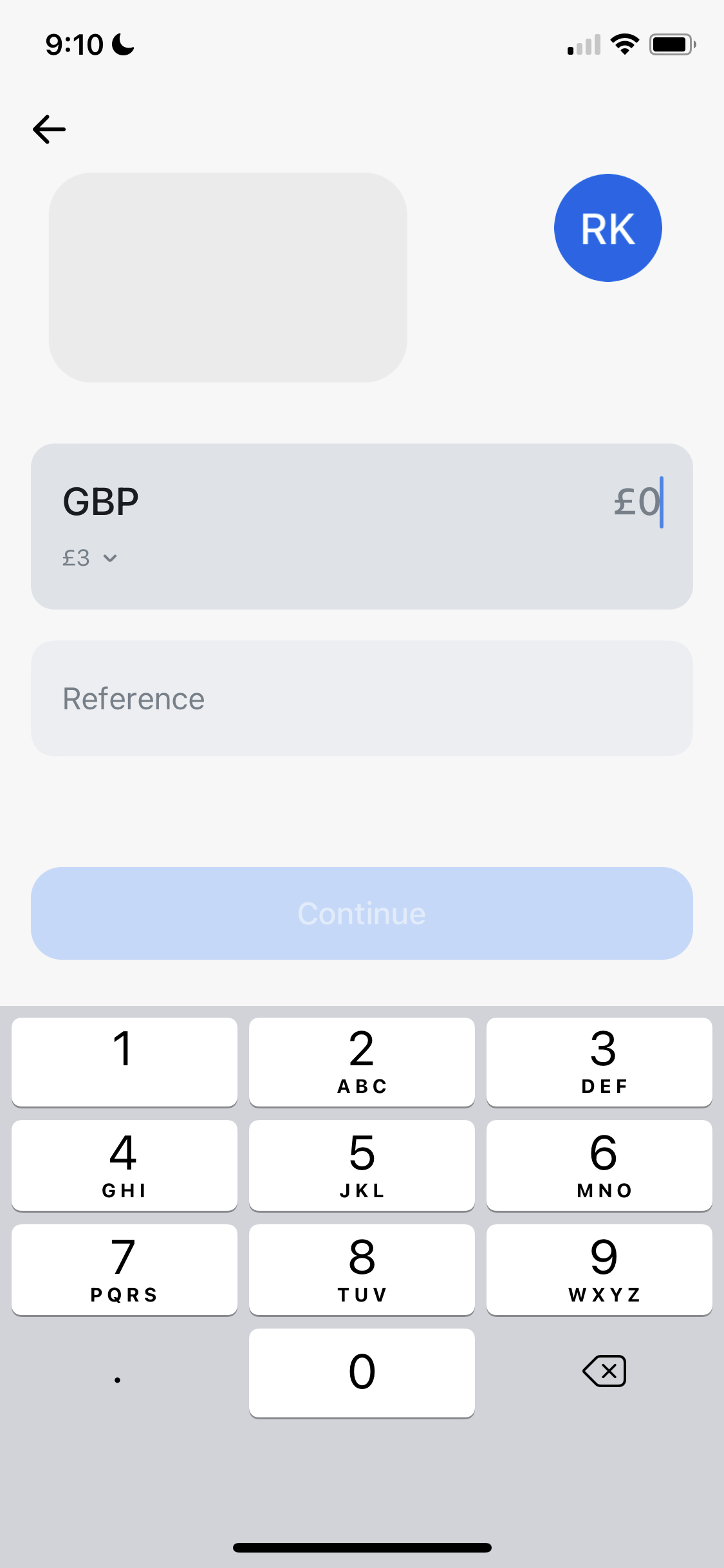 Sending currency screenshot