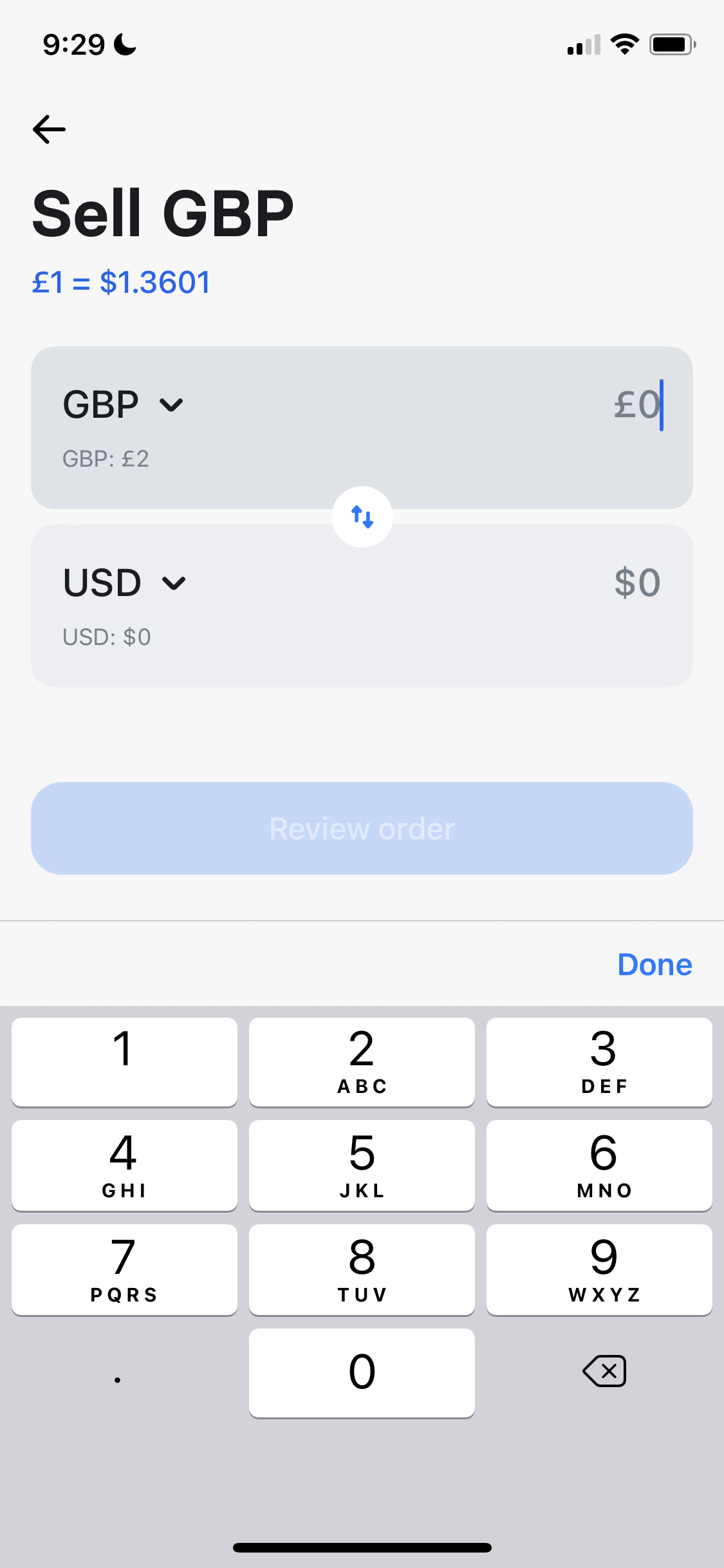 Converting currency screenshot