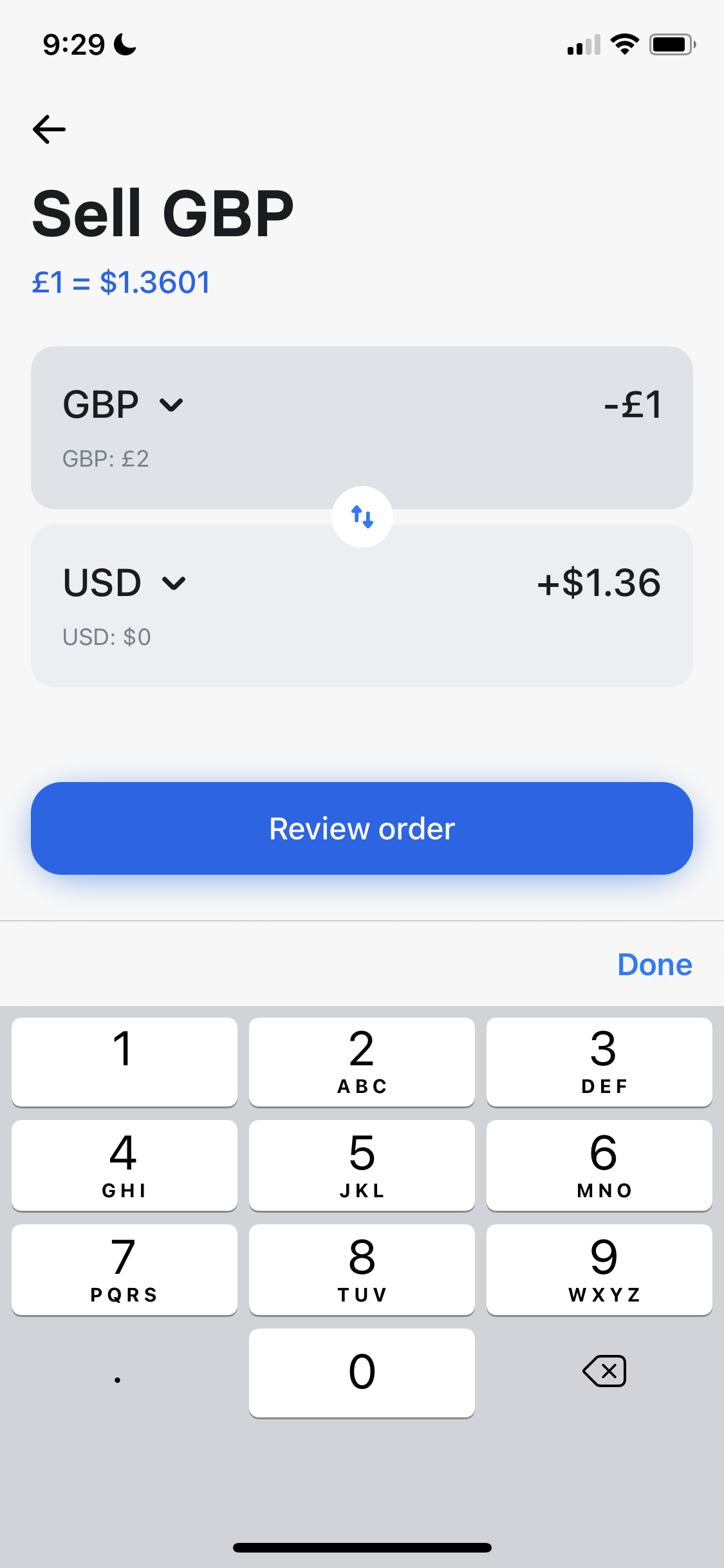 Converting currency screenshot