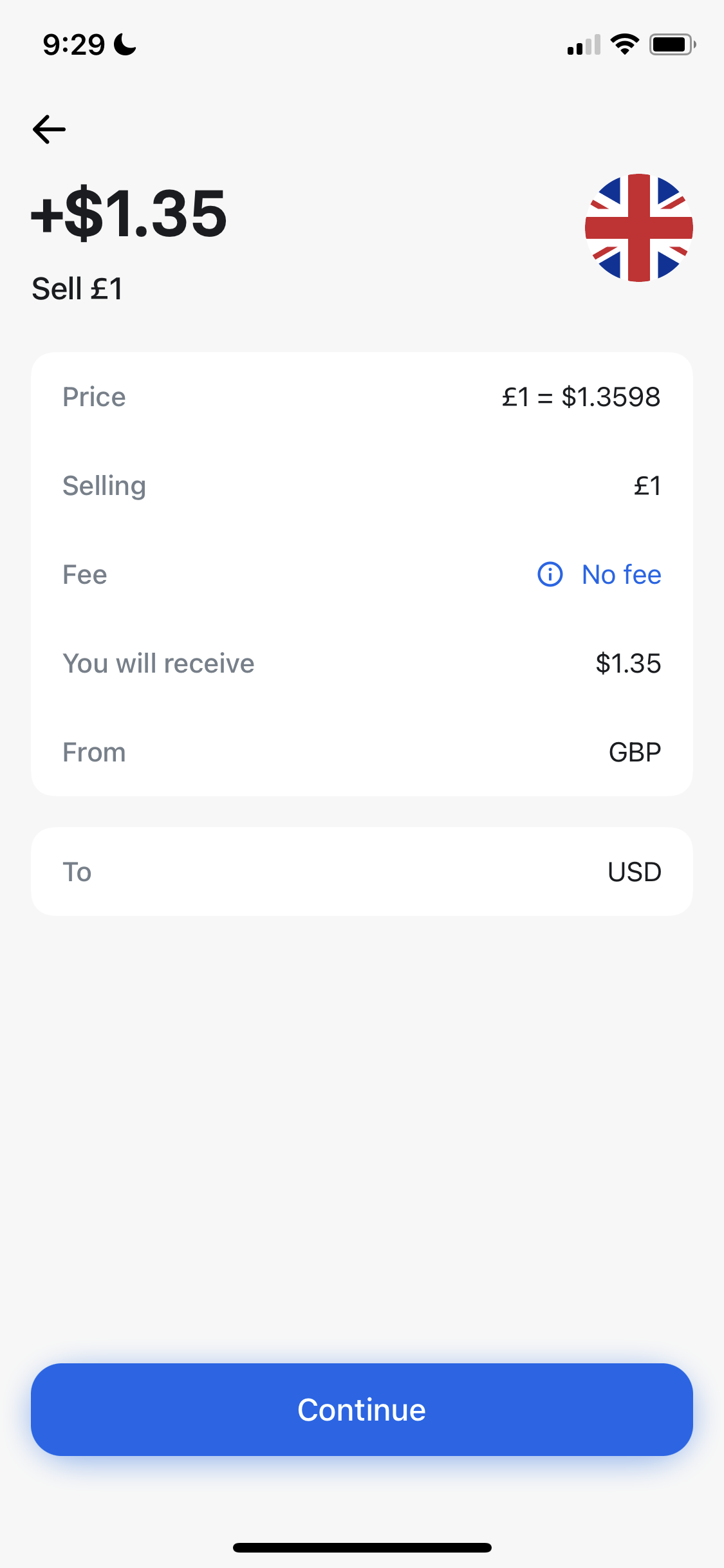 Converting currency screenshot