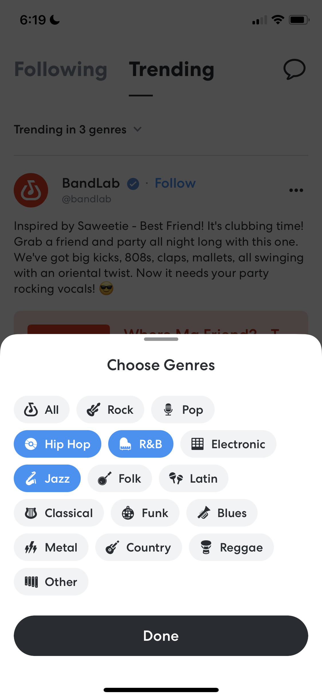 Screenshot of Select genres