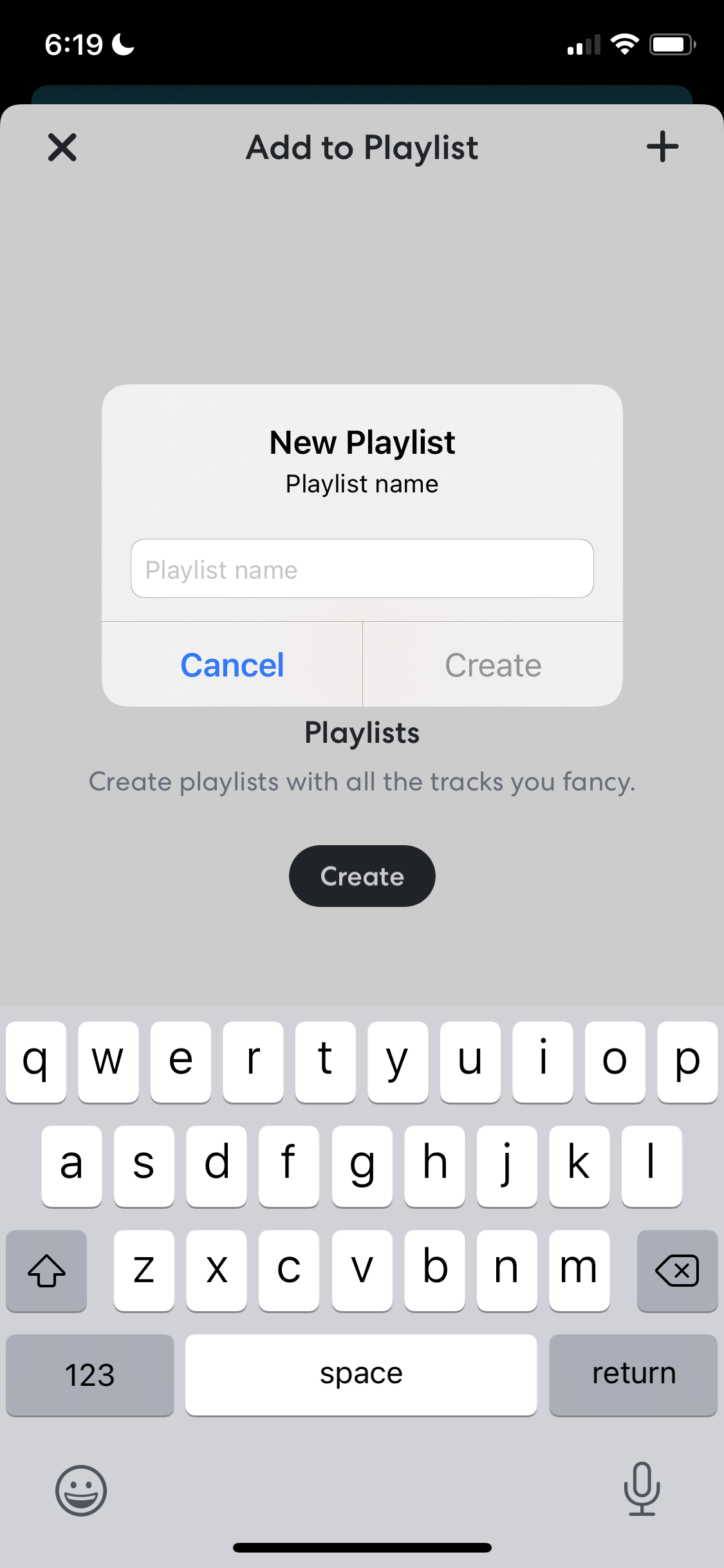 Screenshot of Create playlist