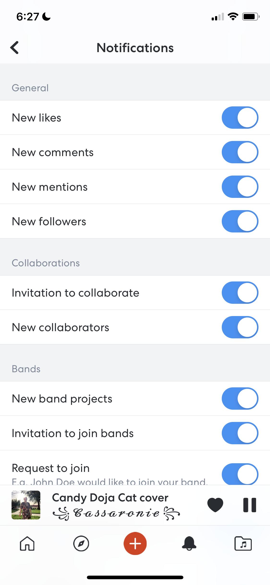 Screenshot of Notification settings