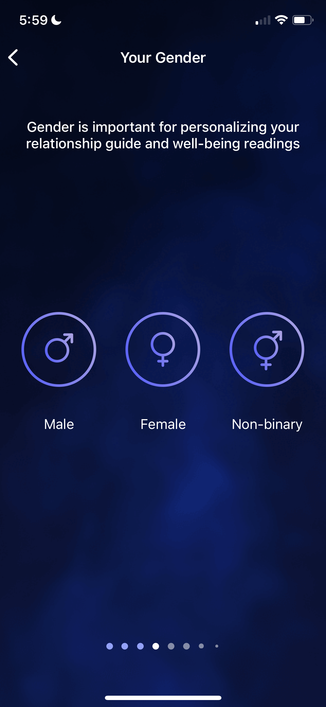 Screenshot of Select gender