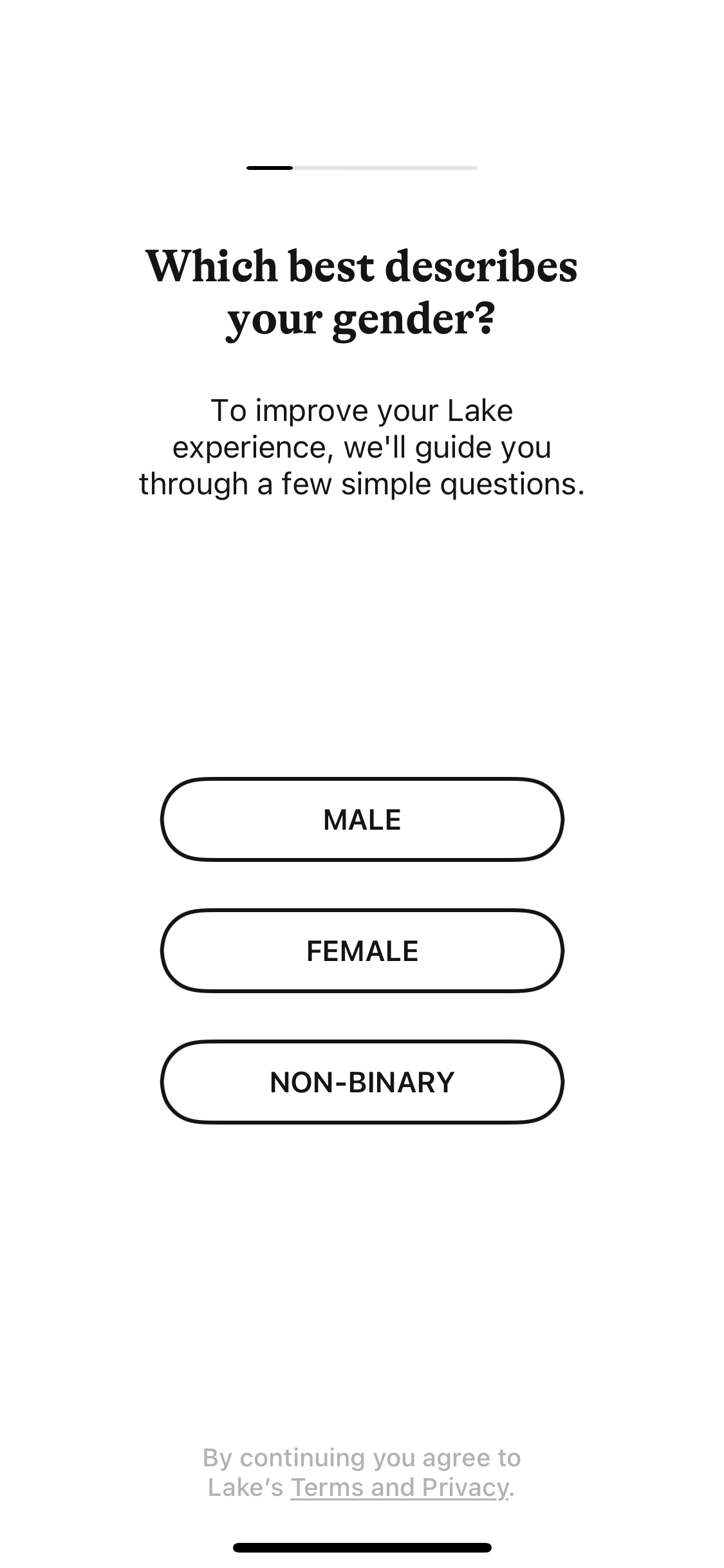 Screenshot of Select gender