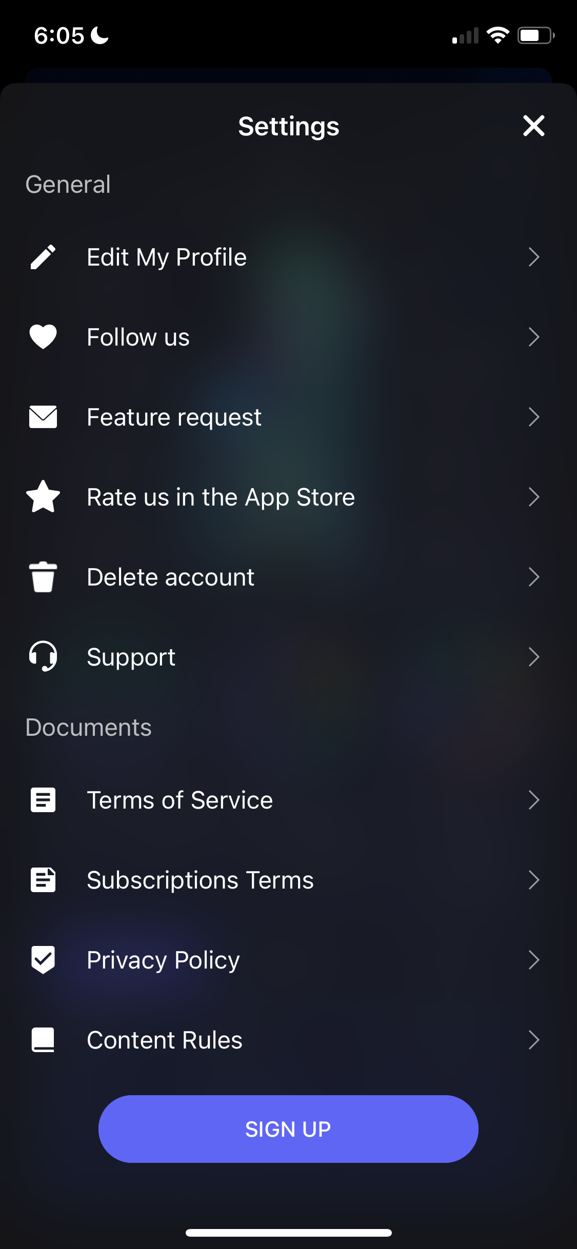 Screenshot of Settings