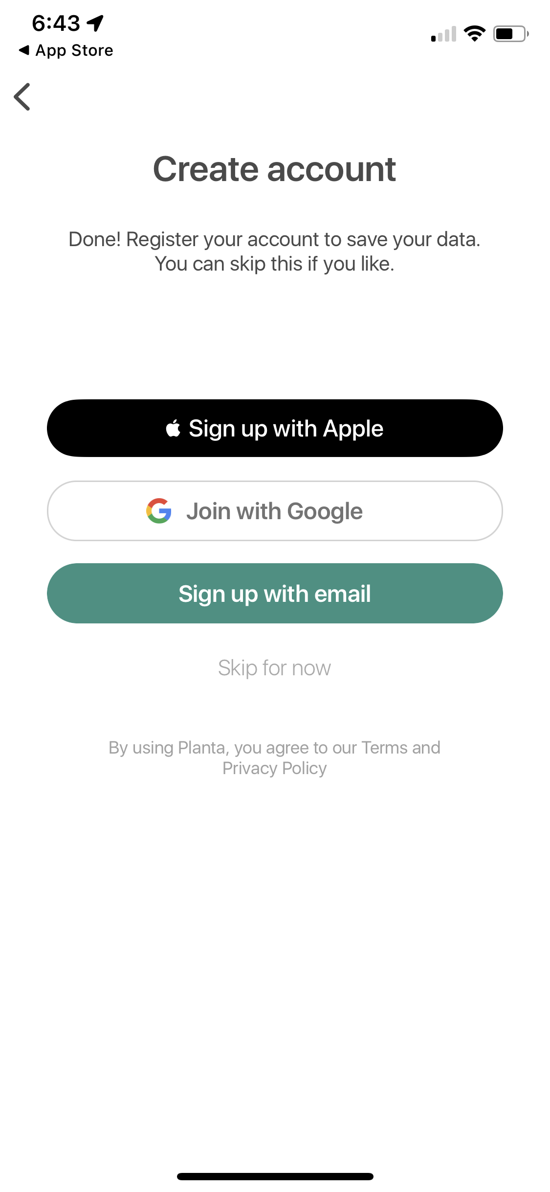 Screenshot of Sign up