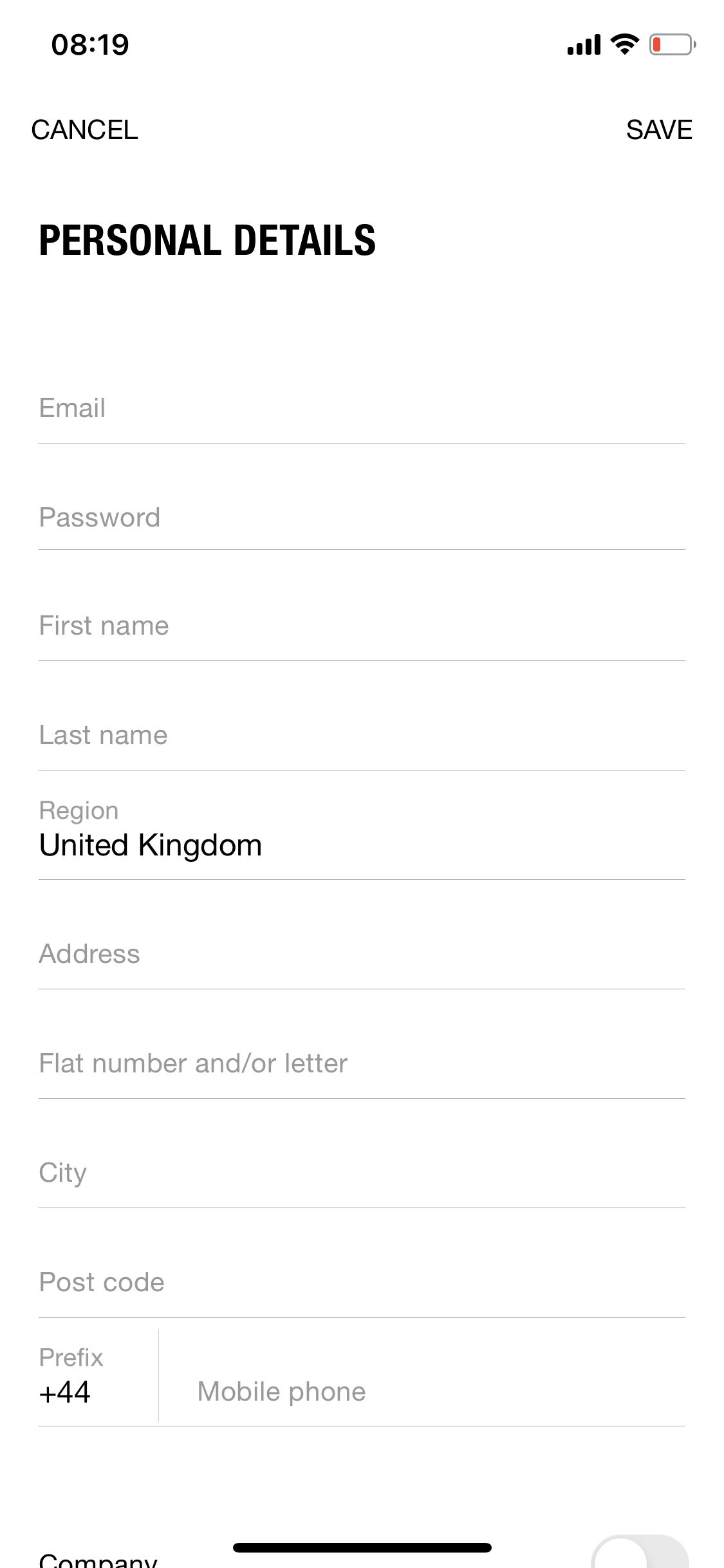 Screenshot of Sign up