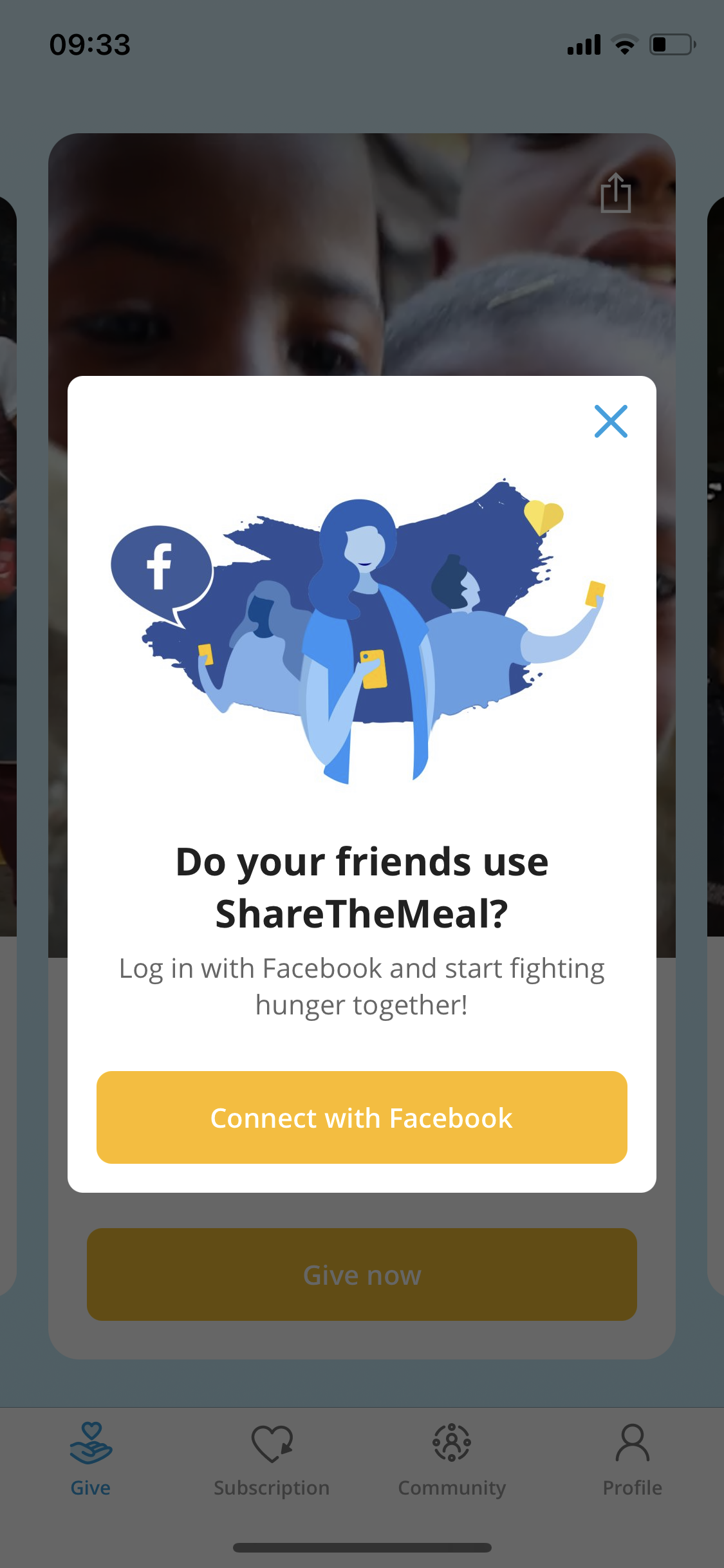 Screenshot of Connect with Facebook