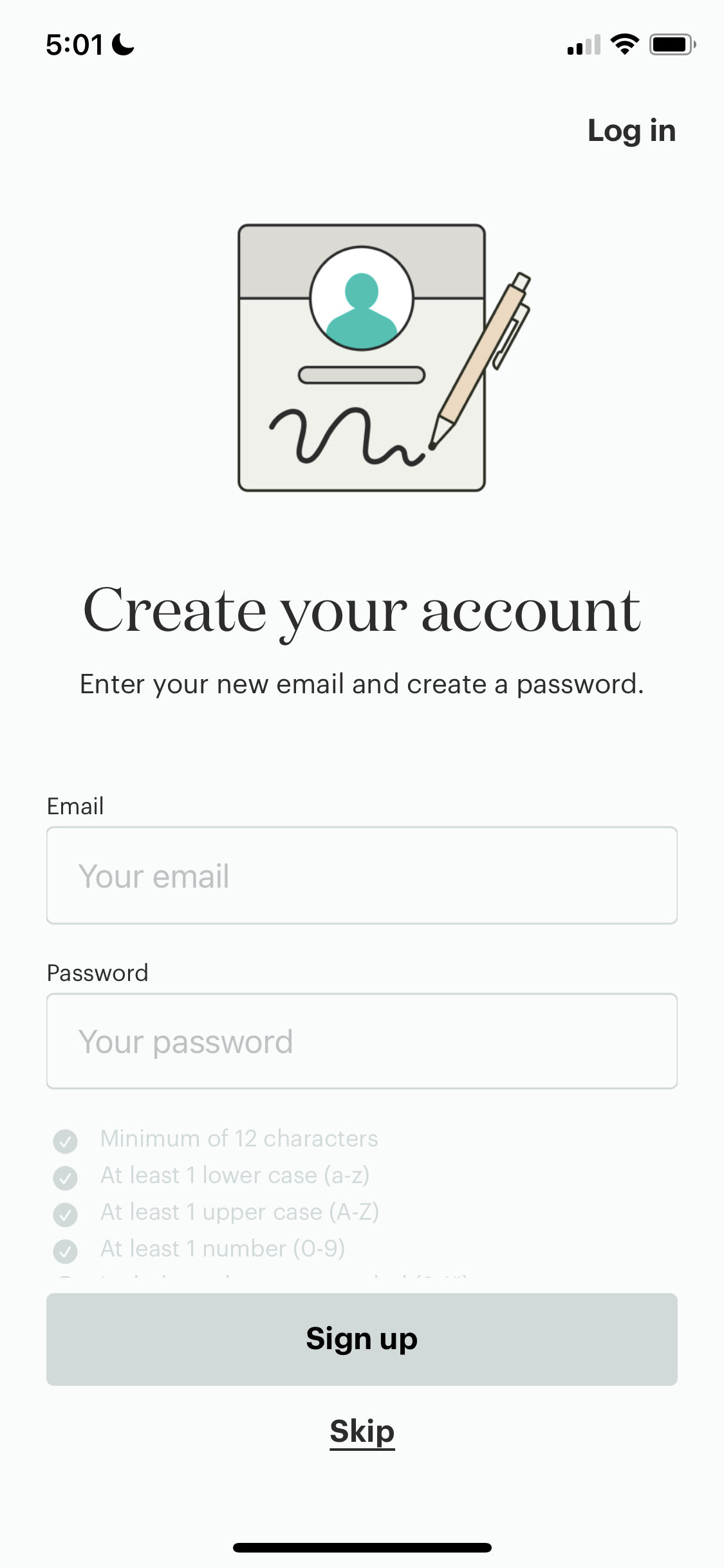 Screenshot of Sign up