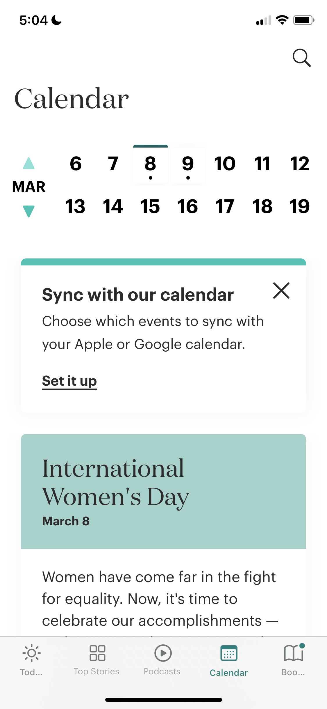 Screenshot of Calendar