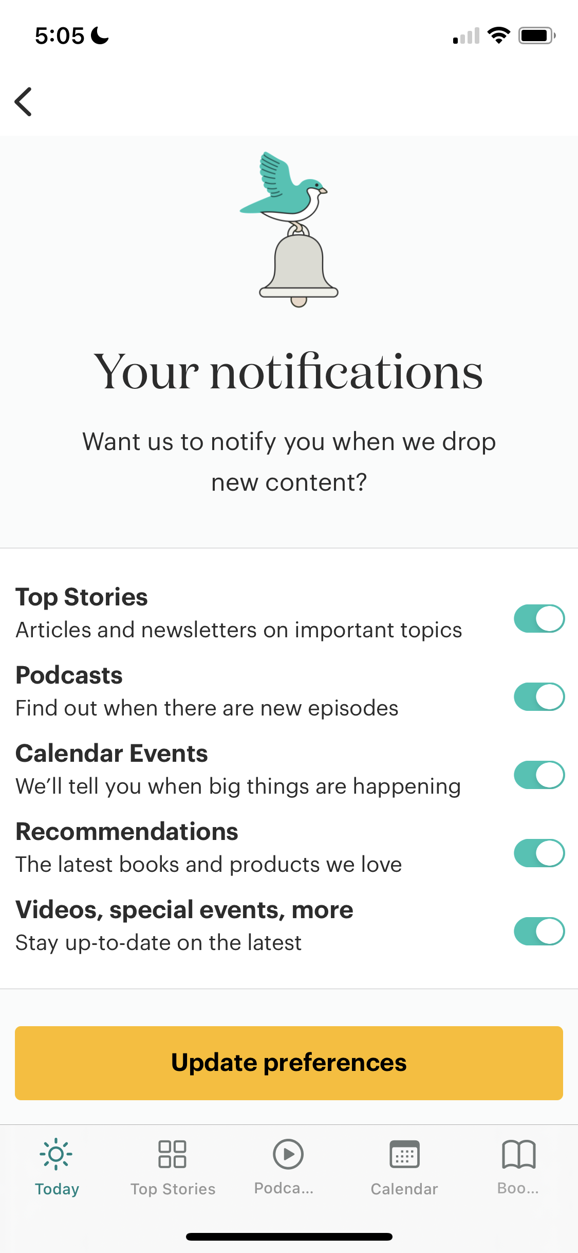 Screenshot of Notification settings