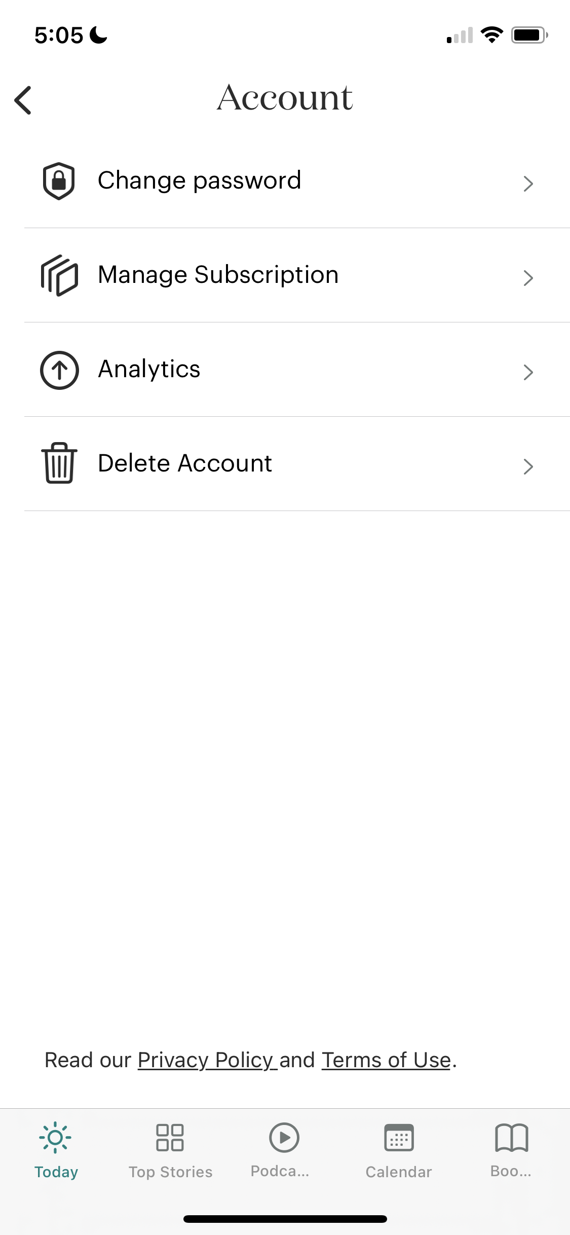 Screenshot of Account settings