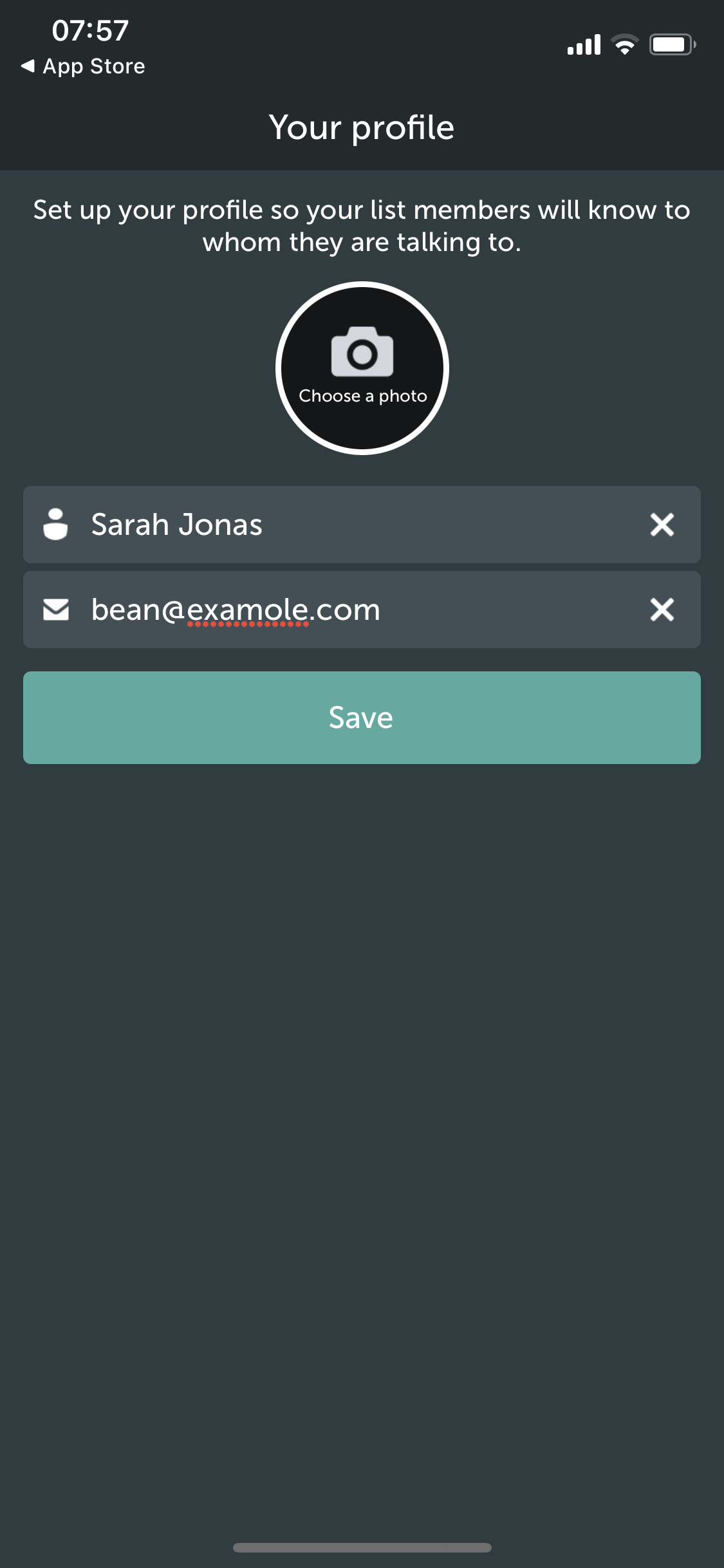 Screenshot of Create profile