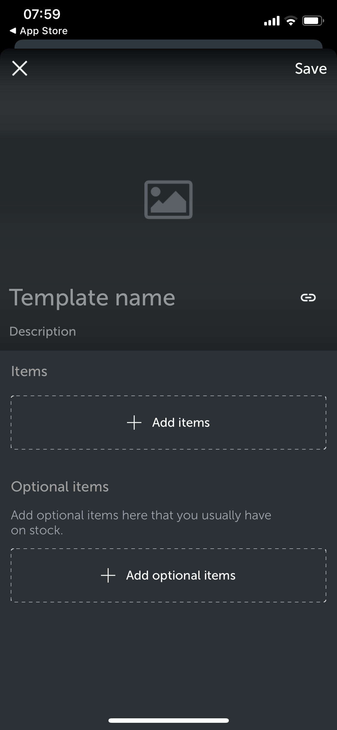 Screenshot of Create template