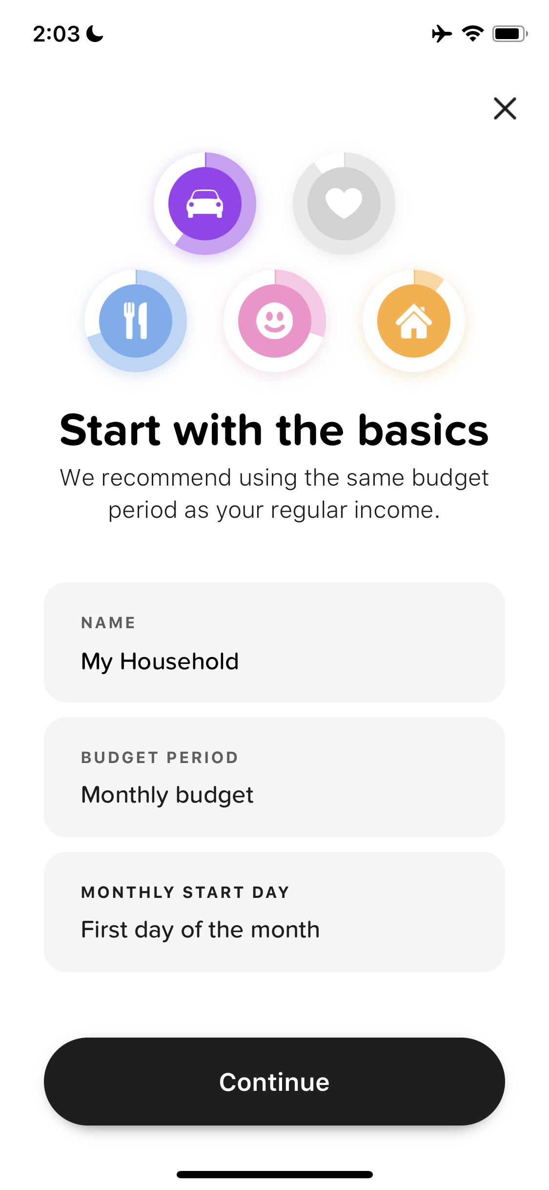 Screenshot of Create budget