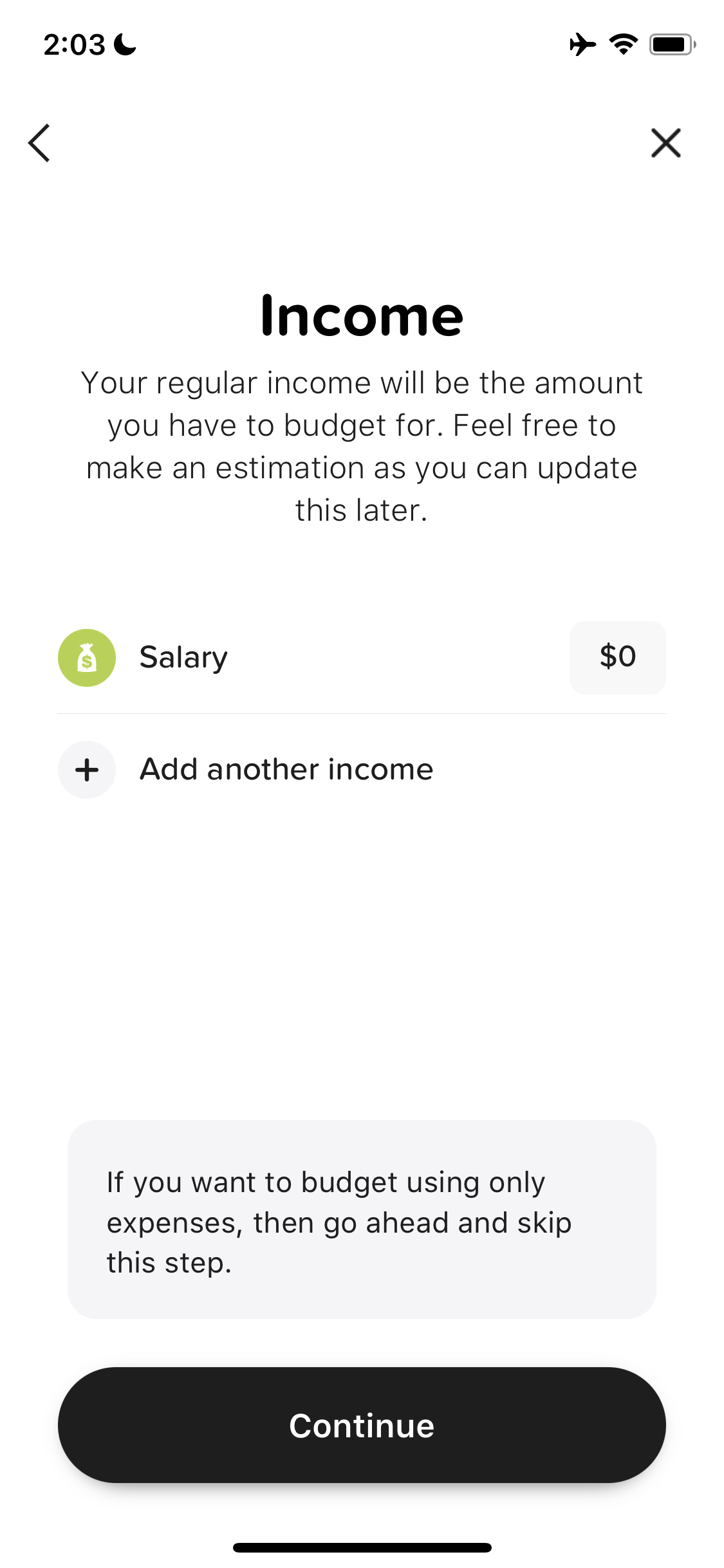 Screenshot of Add income