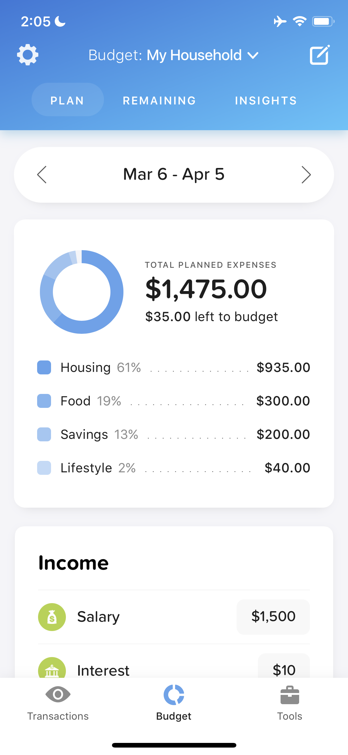 Screenshot of Budget