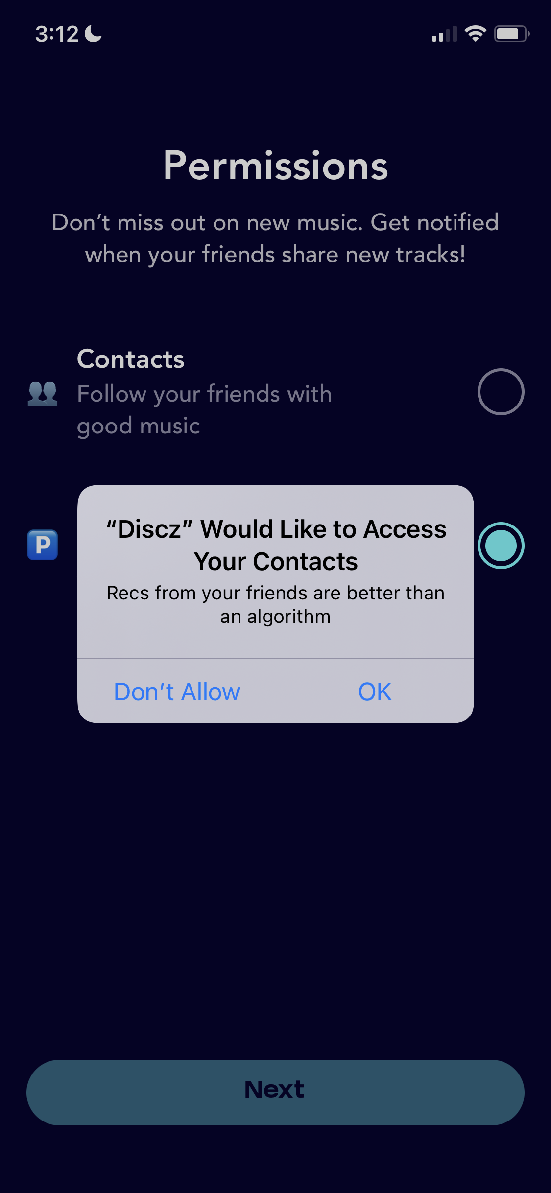 Screenshot of Allow contact access