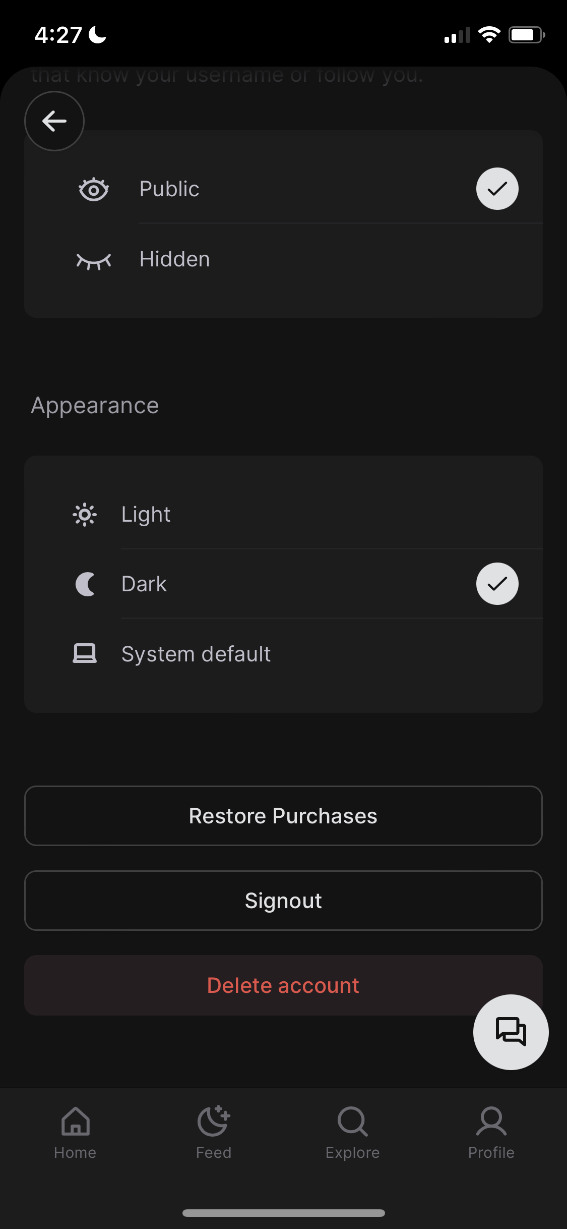 Screenshot of Dark mode