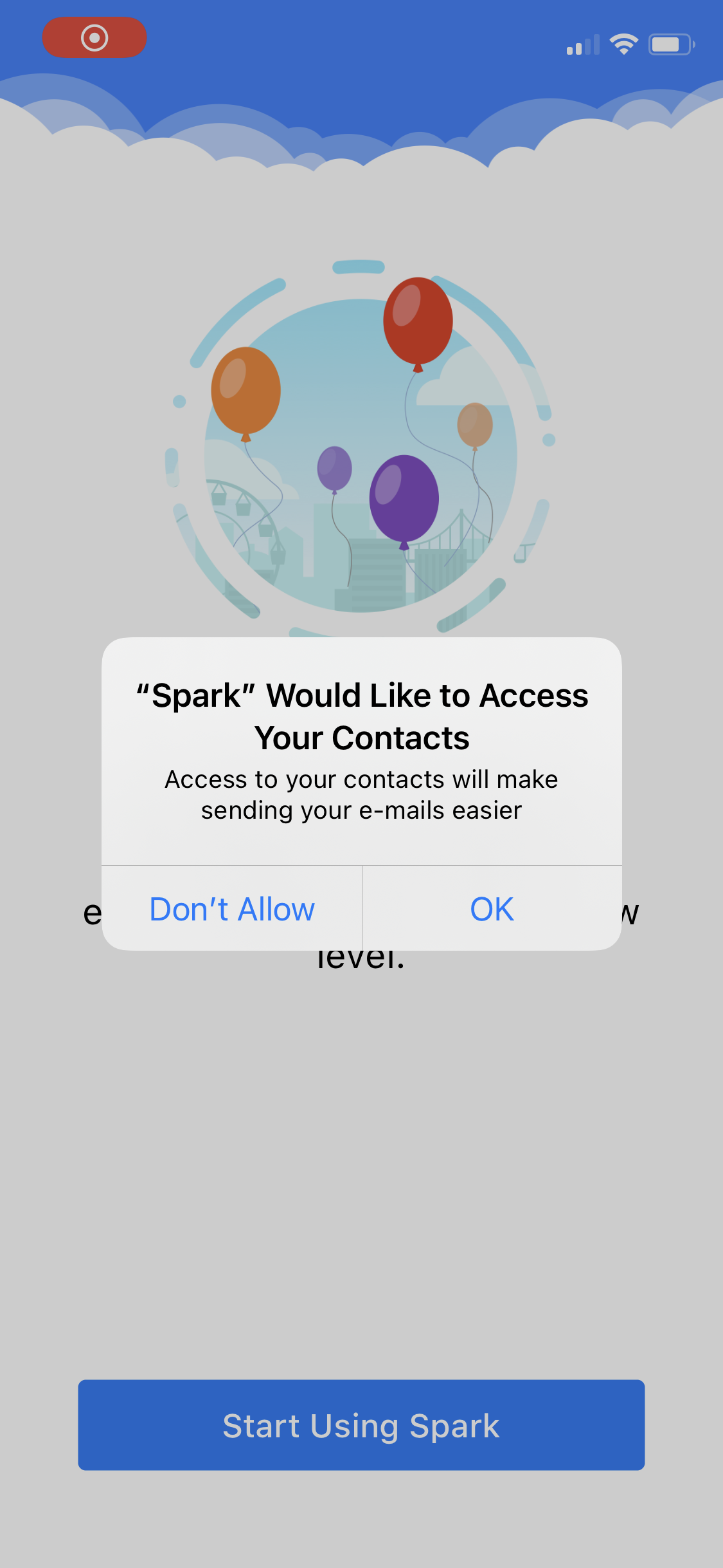 Screenshot of Allow contact access