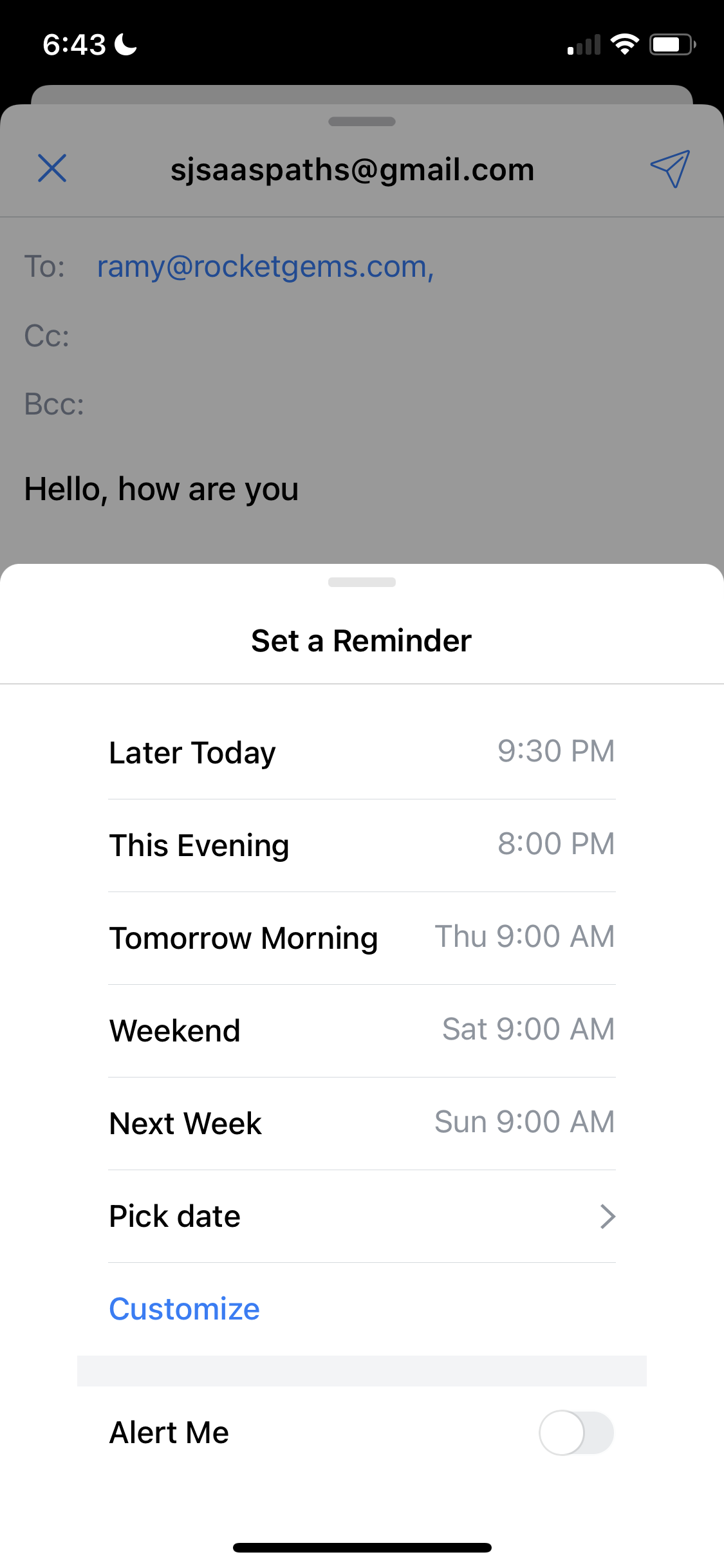 Screenshot of Set reminders