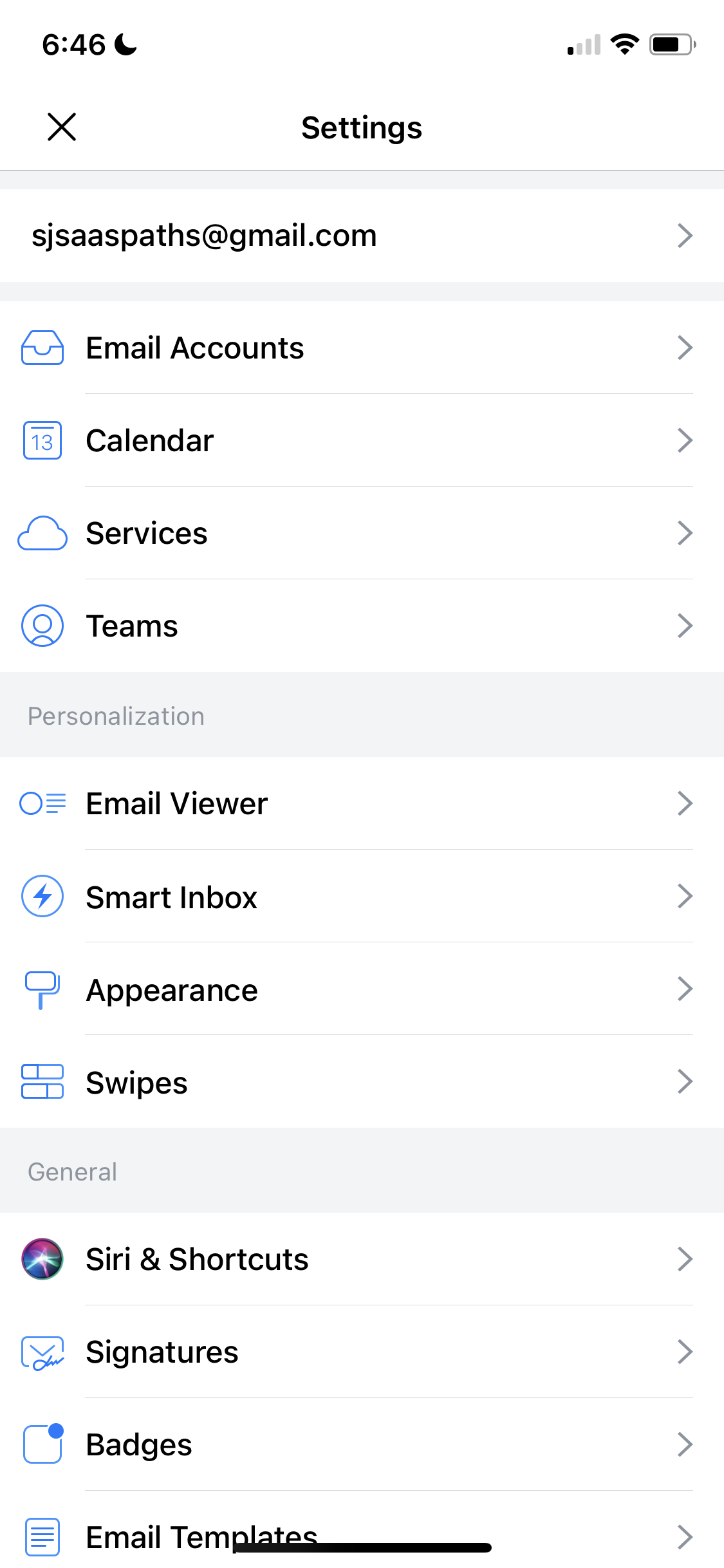 Screenshot of Settings