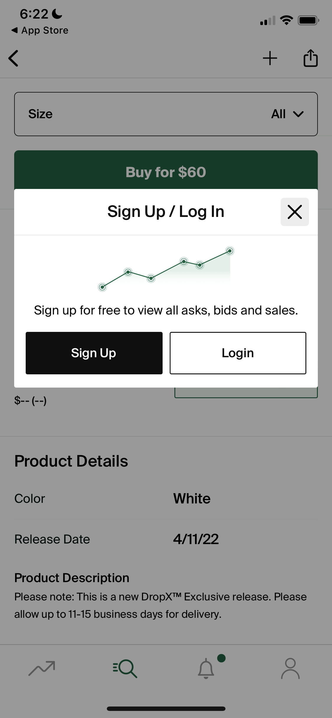 Screenshot of Sign up prompt