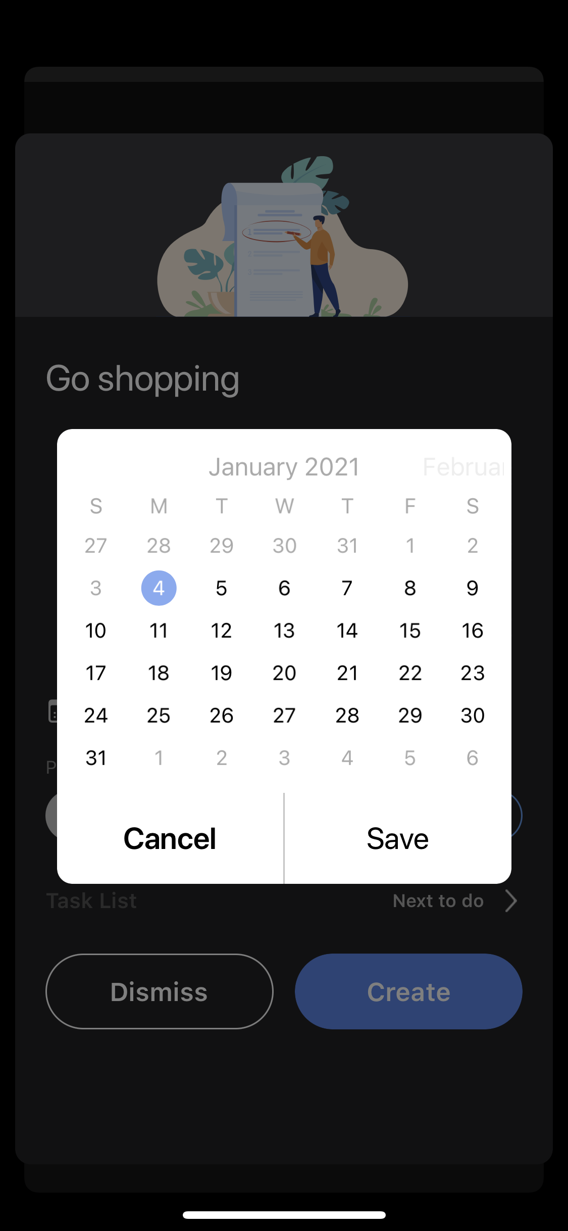 Screenshot of Select date