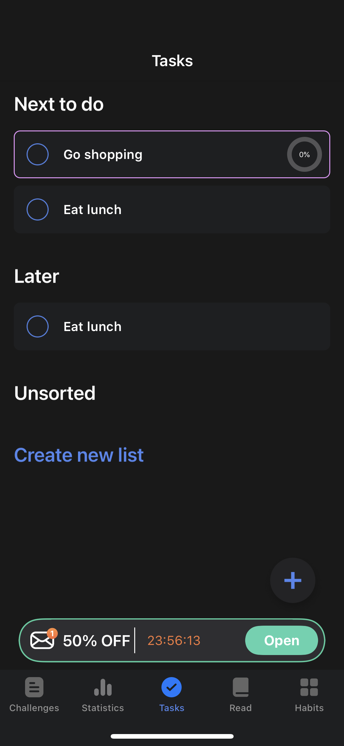 Screenshot of Tasks