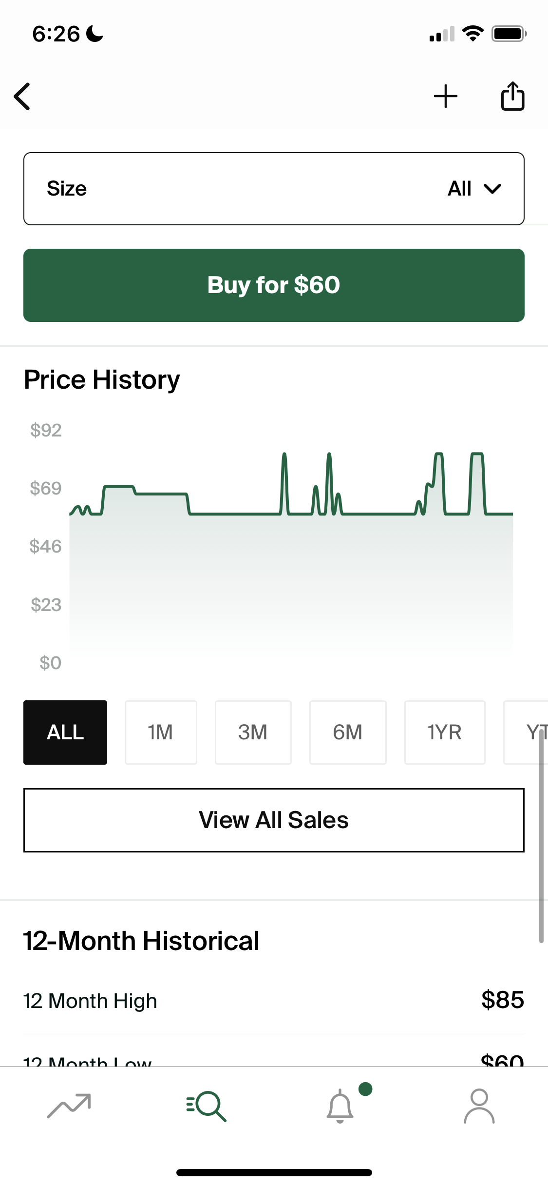 Screenshot of Price history