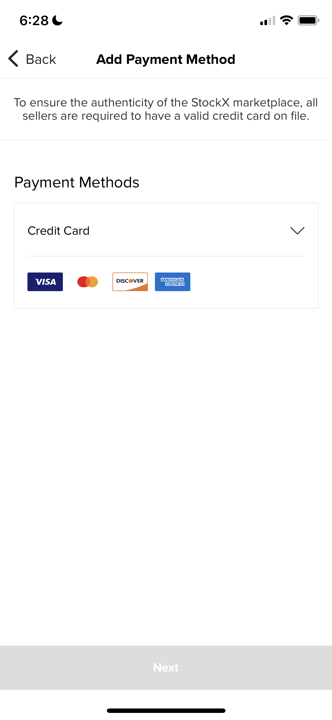 Screenshot of Add payment method