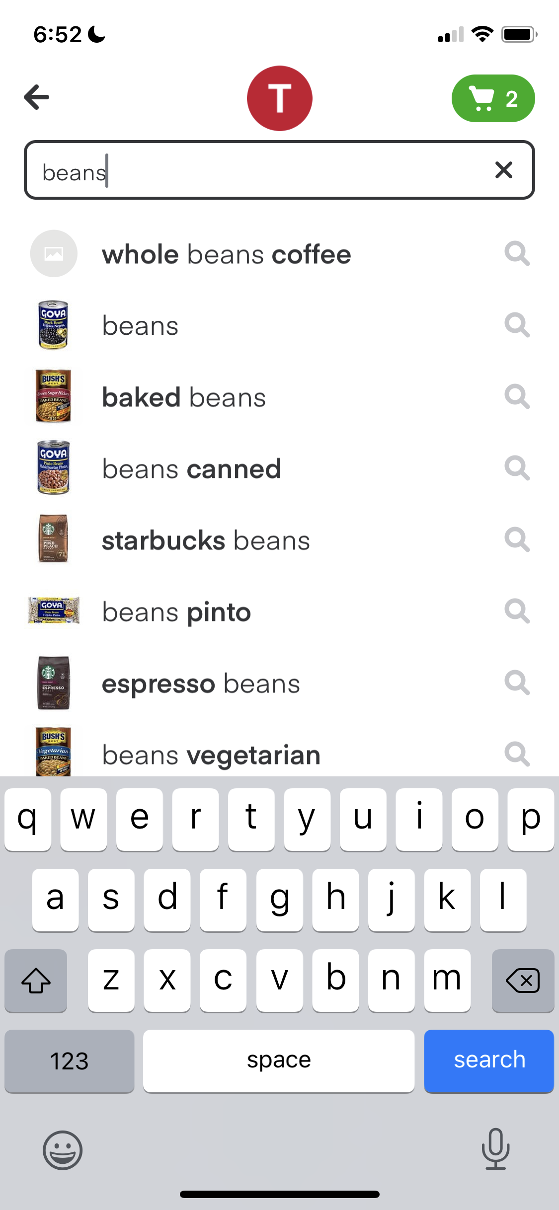 Screenshot of Search autocomplete