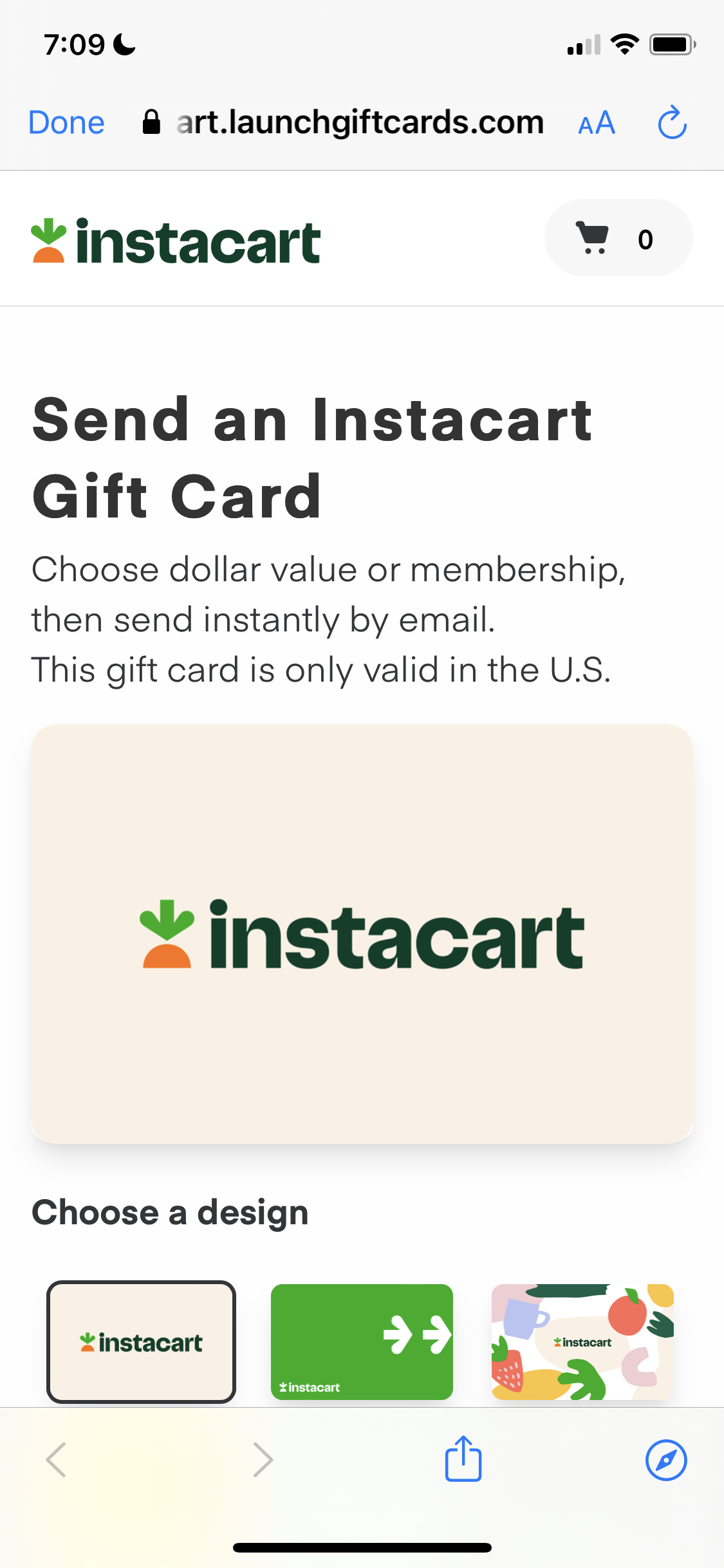 Screenshot of Gift cards