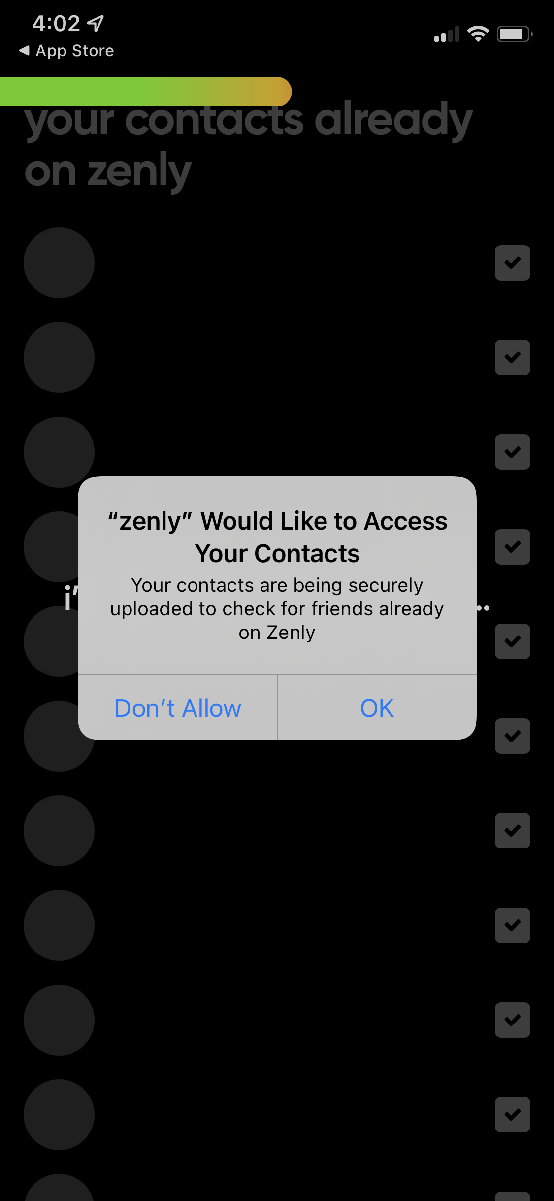 Screenshot of Allow contact access