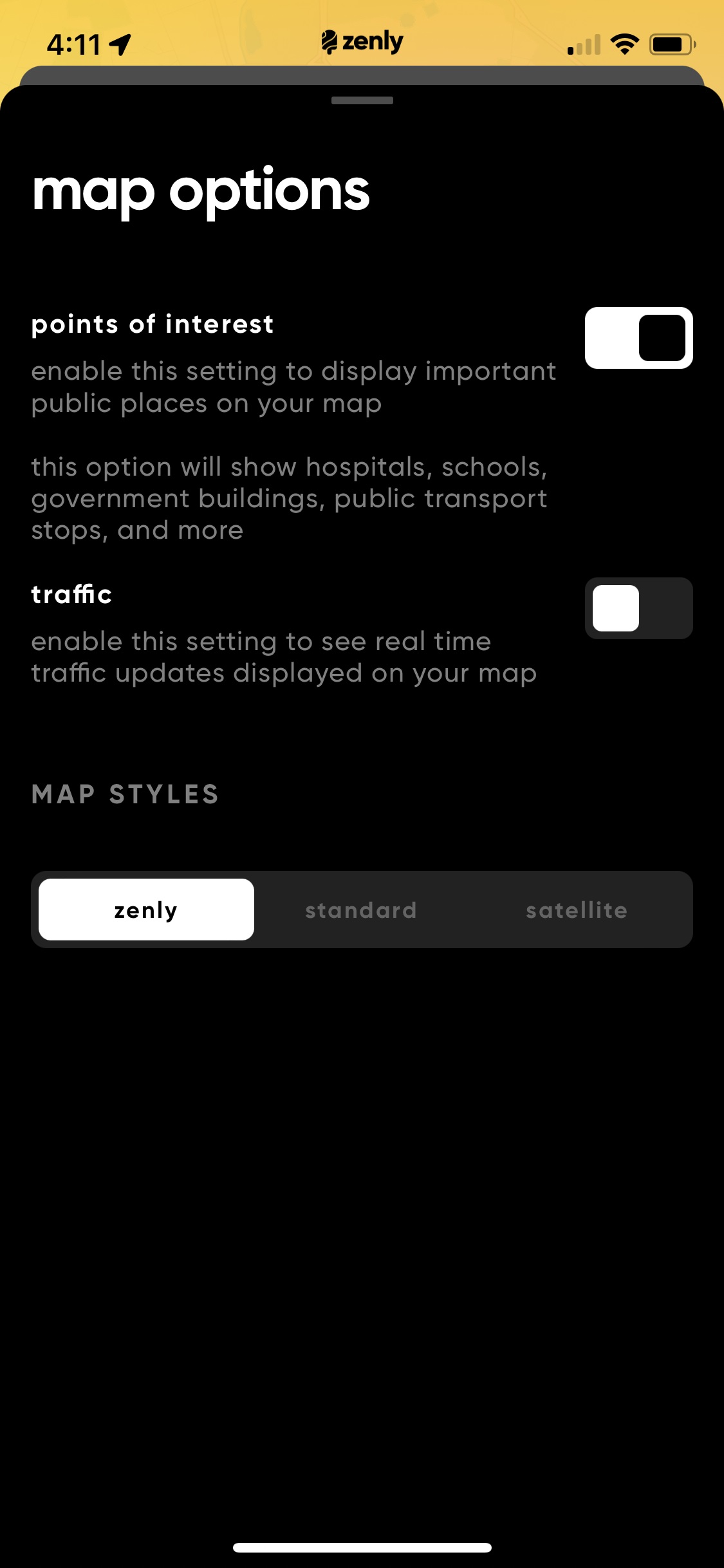 Screenshot of Map options