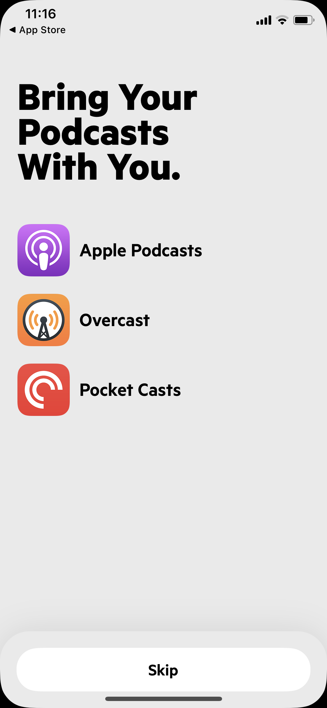 Screenshot of Import podcasts