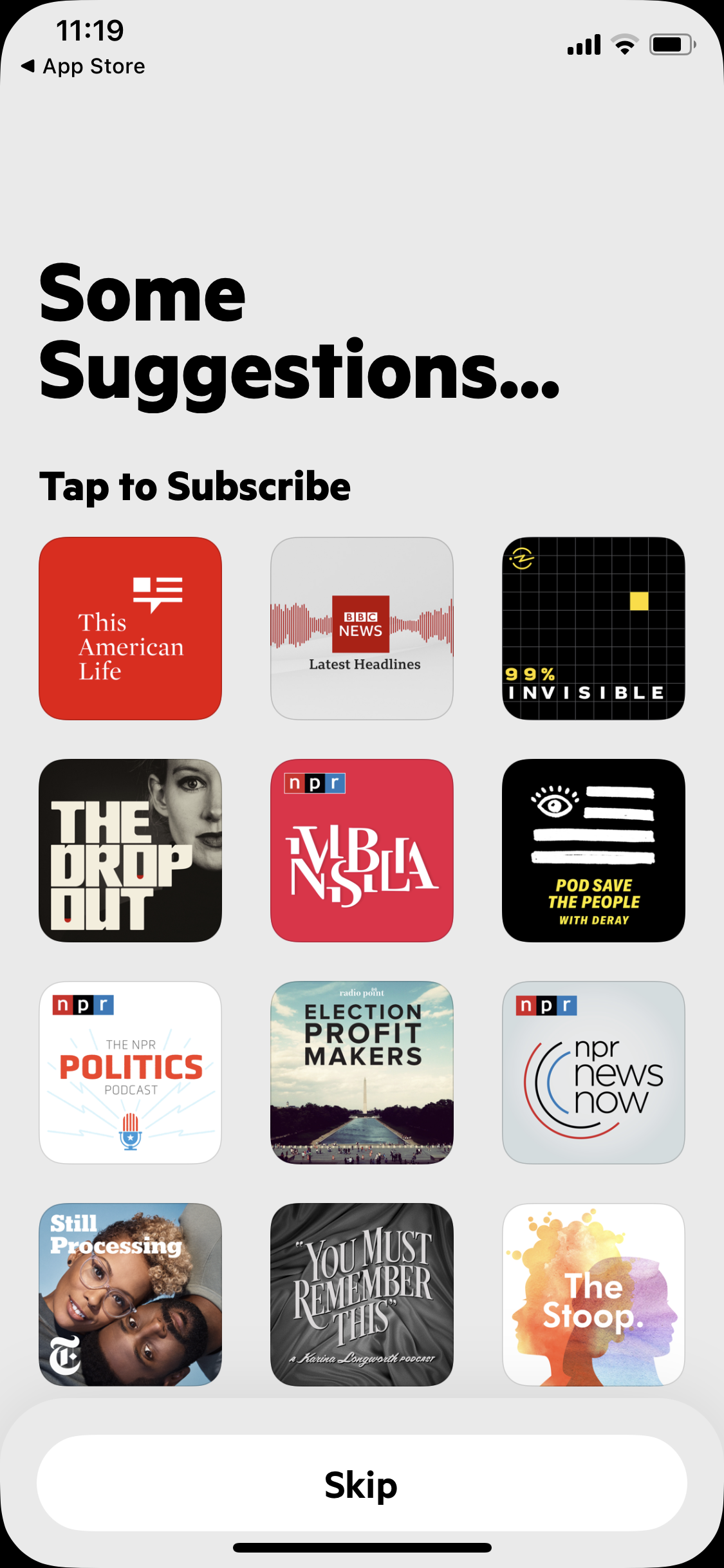 Screenshot of Subscribe to podcasts