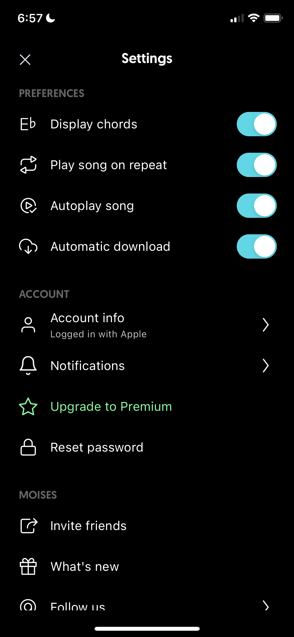 Screenshot of Settings