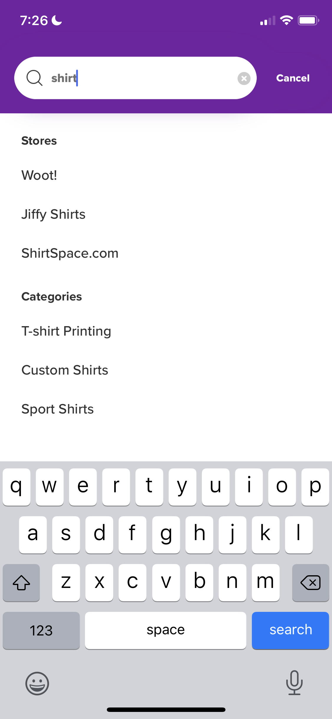 Screenshot of Search results