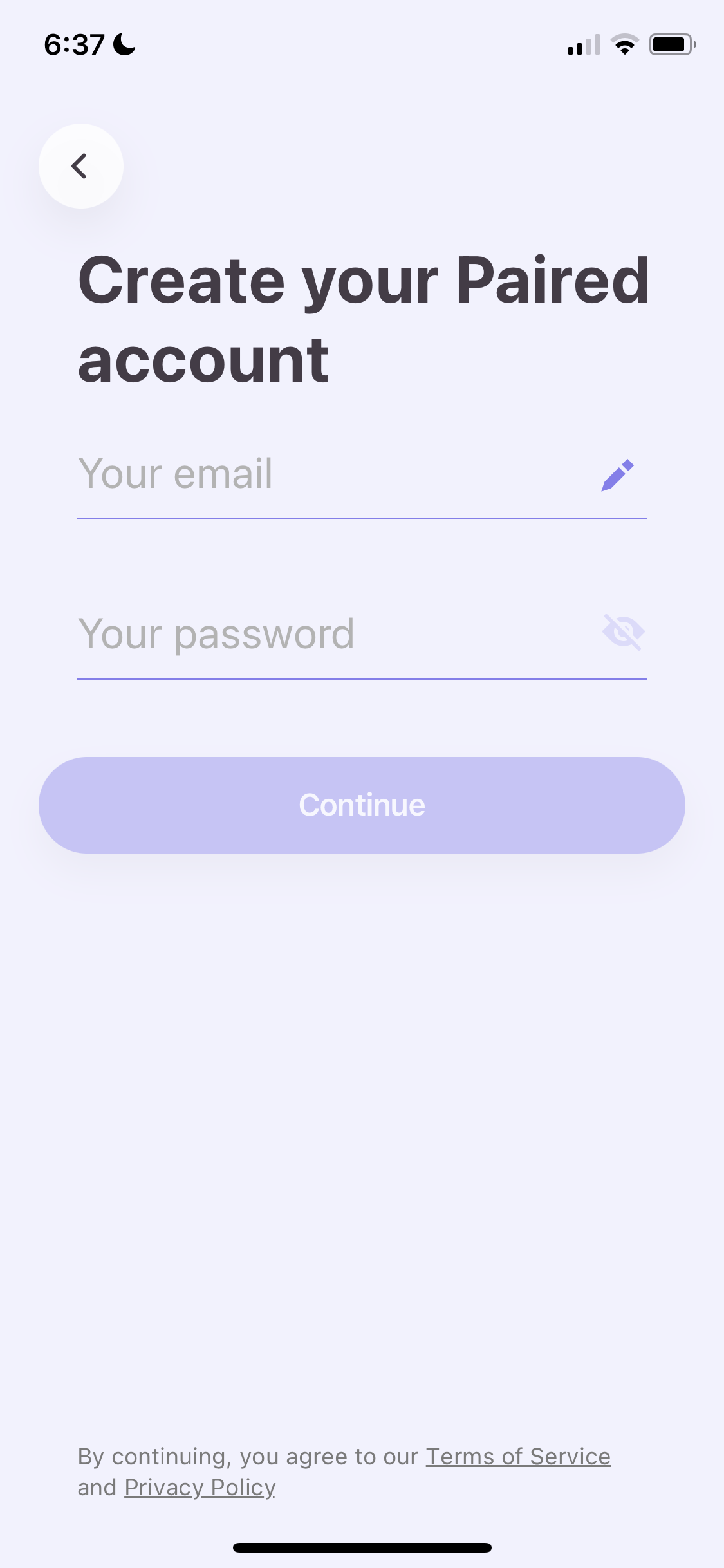 Screenshot of Sign up