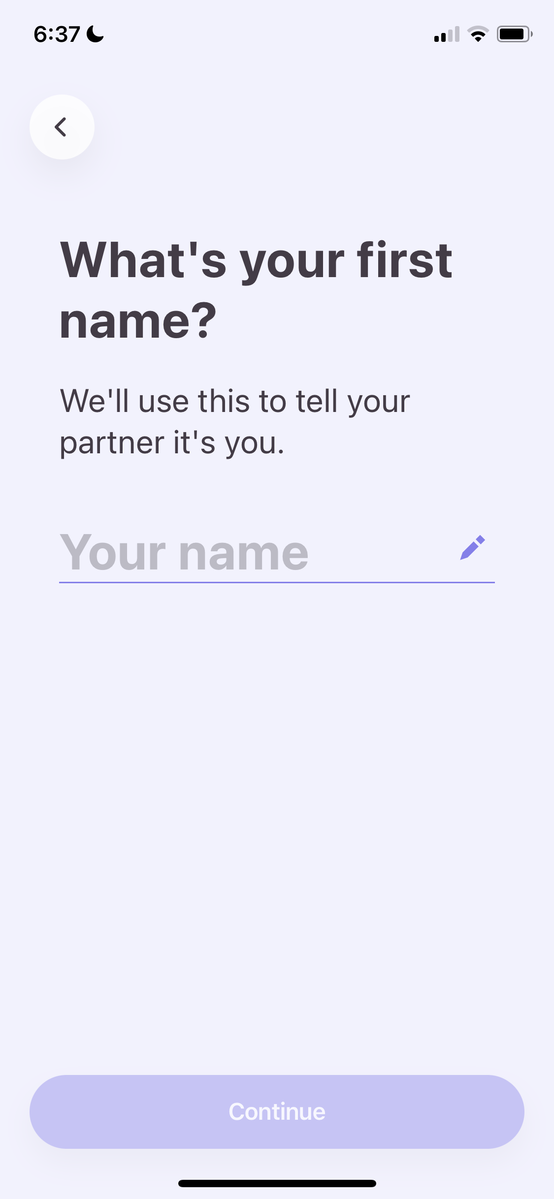 Screenshot of Enter name