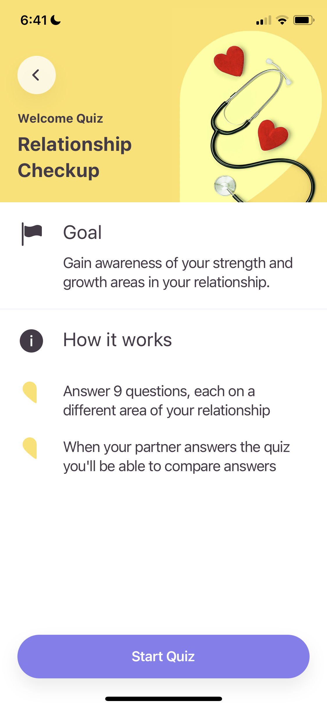 Screenshot of Start quiz