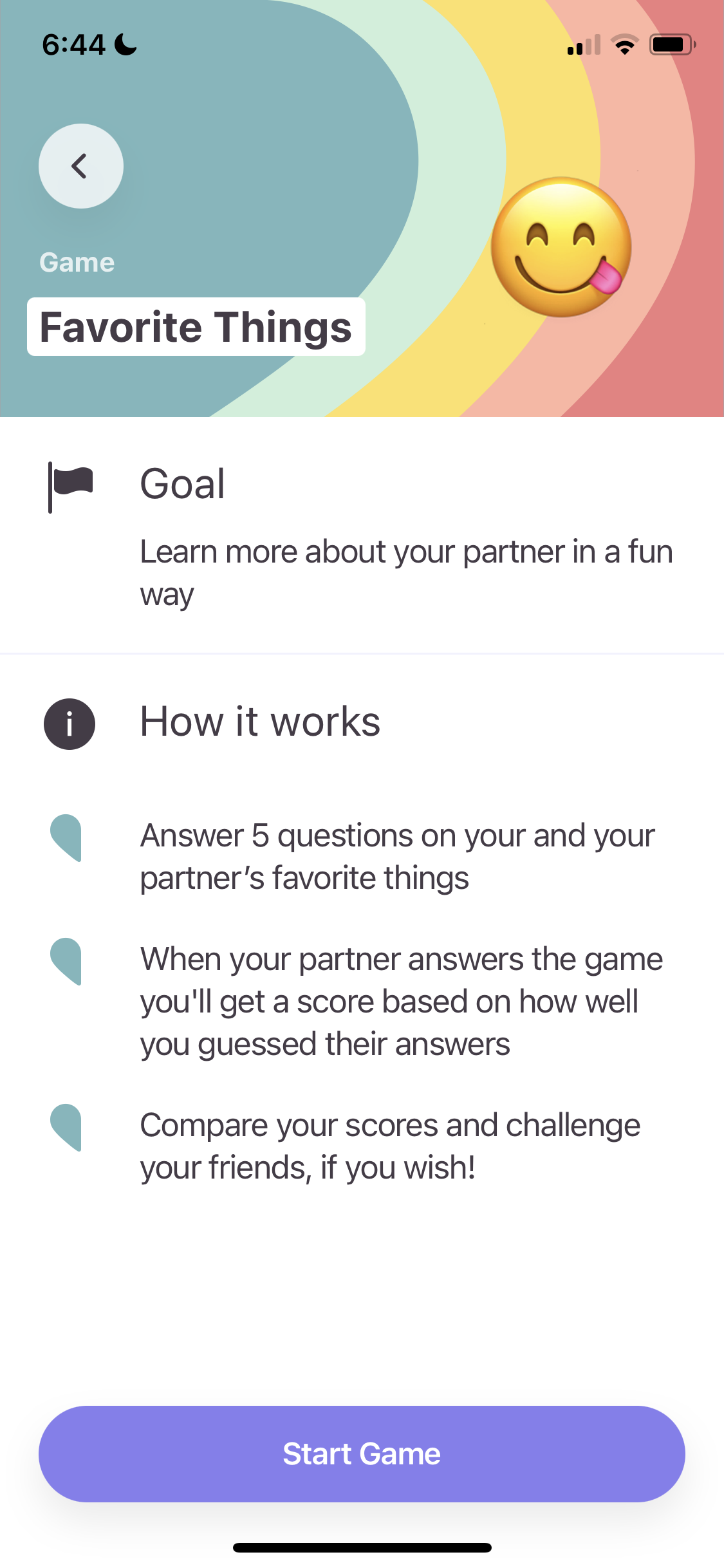 Screenshot of Start quiz