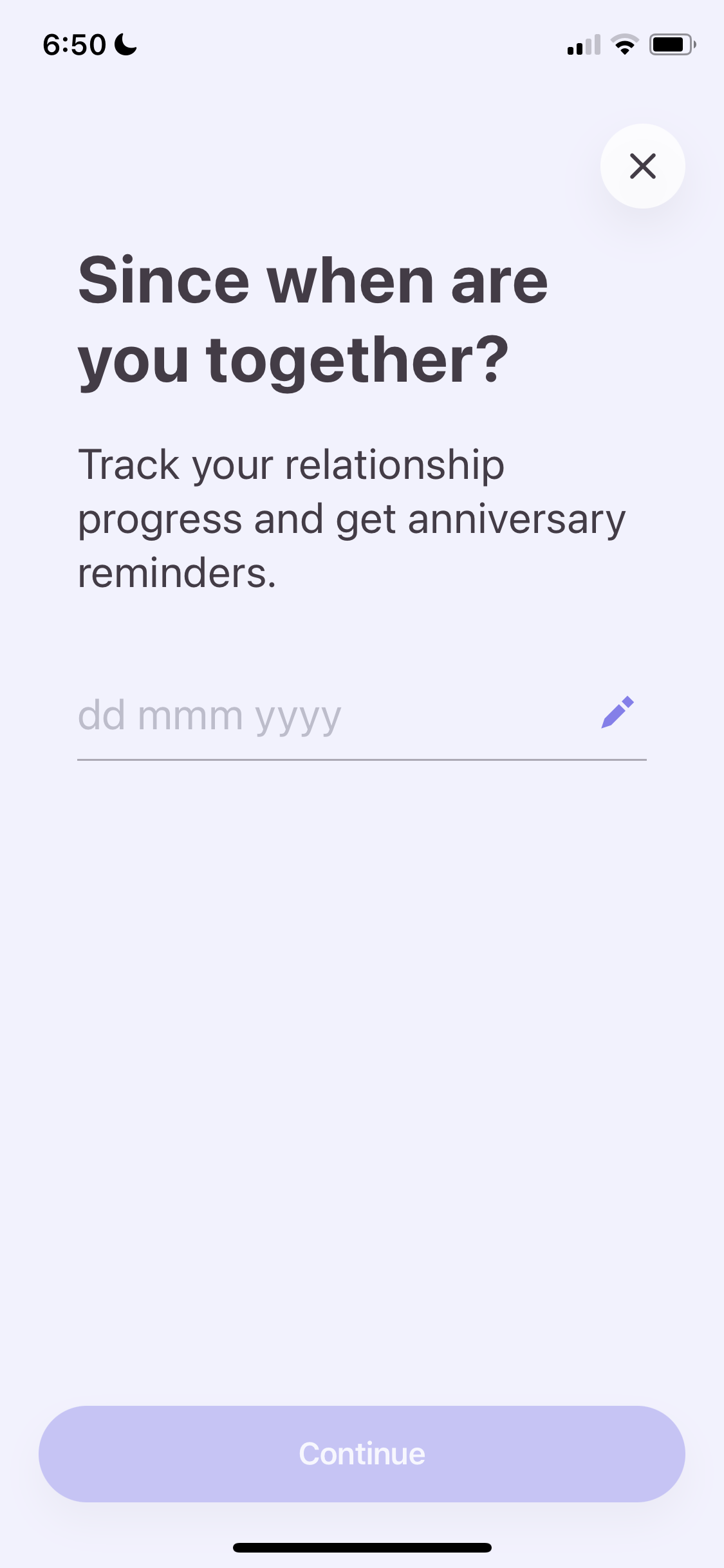 Screenshot of Select date